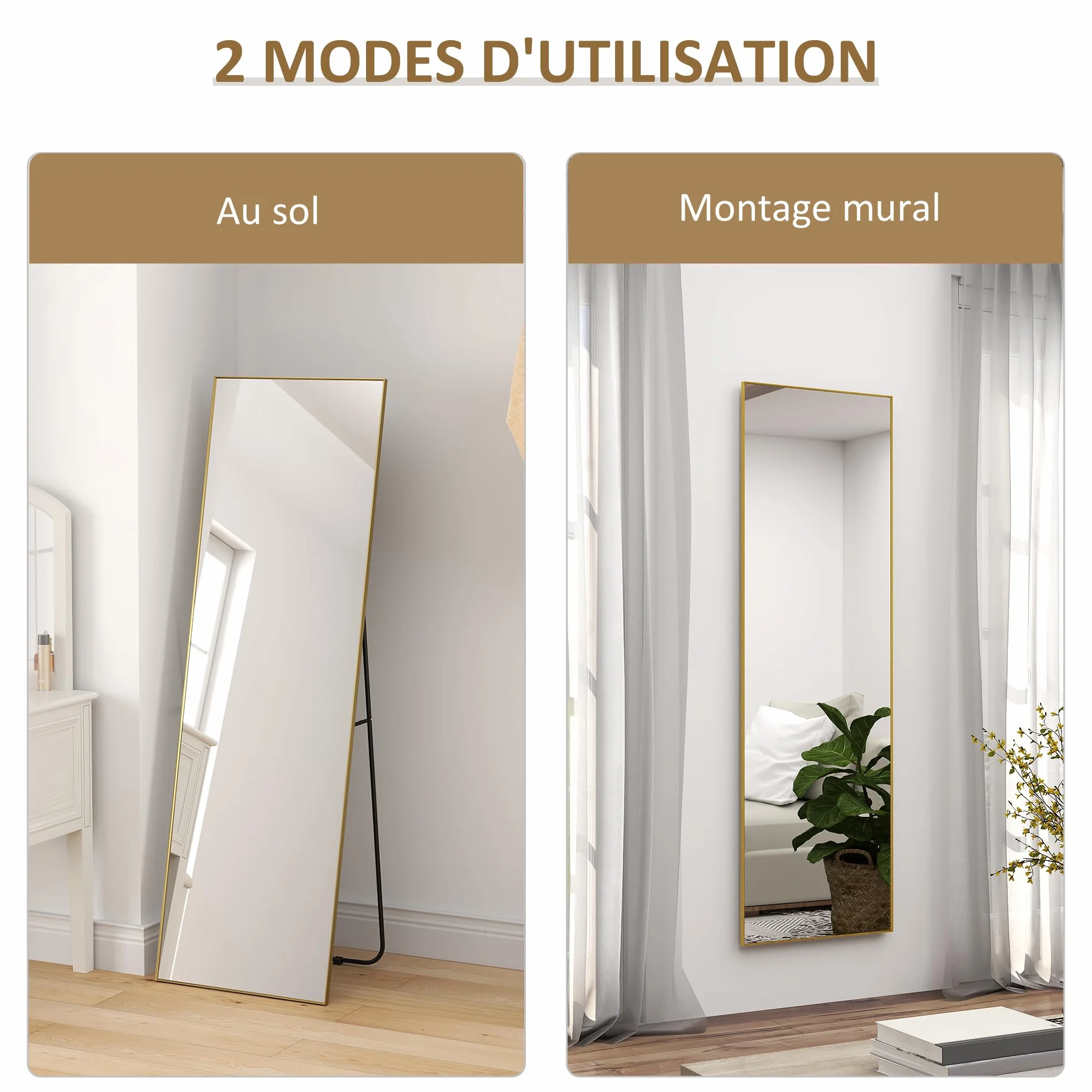 HOMCOM Grand Miroir Pleine Longueur 160 x 50 cm sur Pied Mural ou Posé Contre Mur pour Chambre à Coucher Salon Dressing