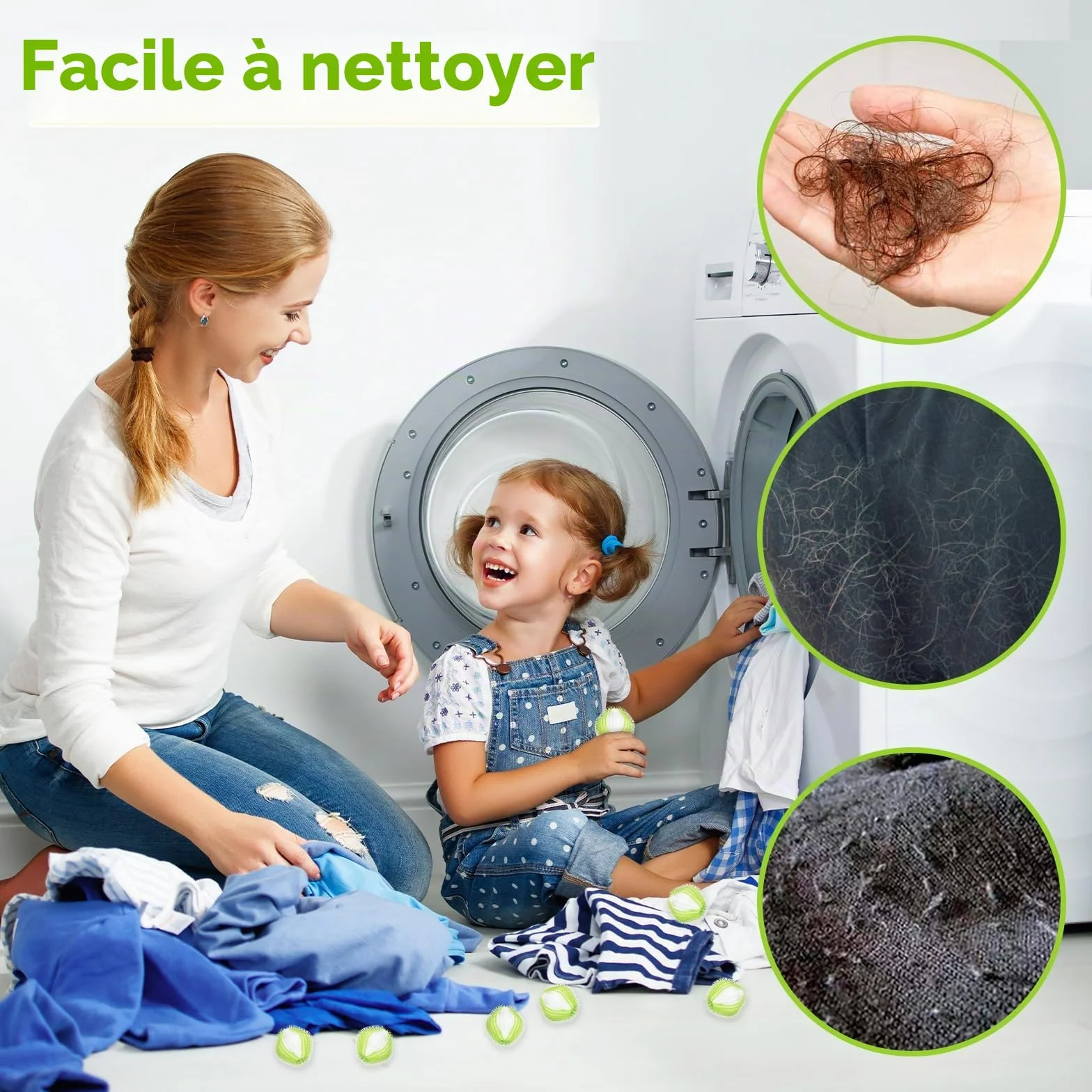 Lot de 12 boules de peluches réutilisables pour enlever les poils d'animaux de chat - Vert