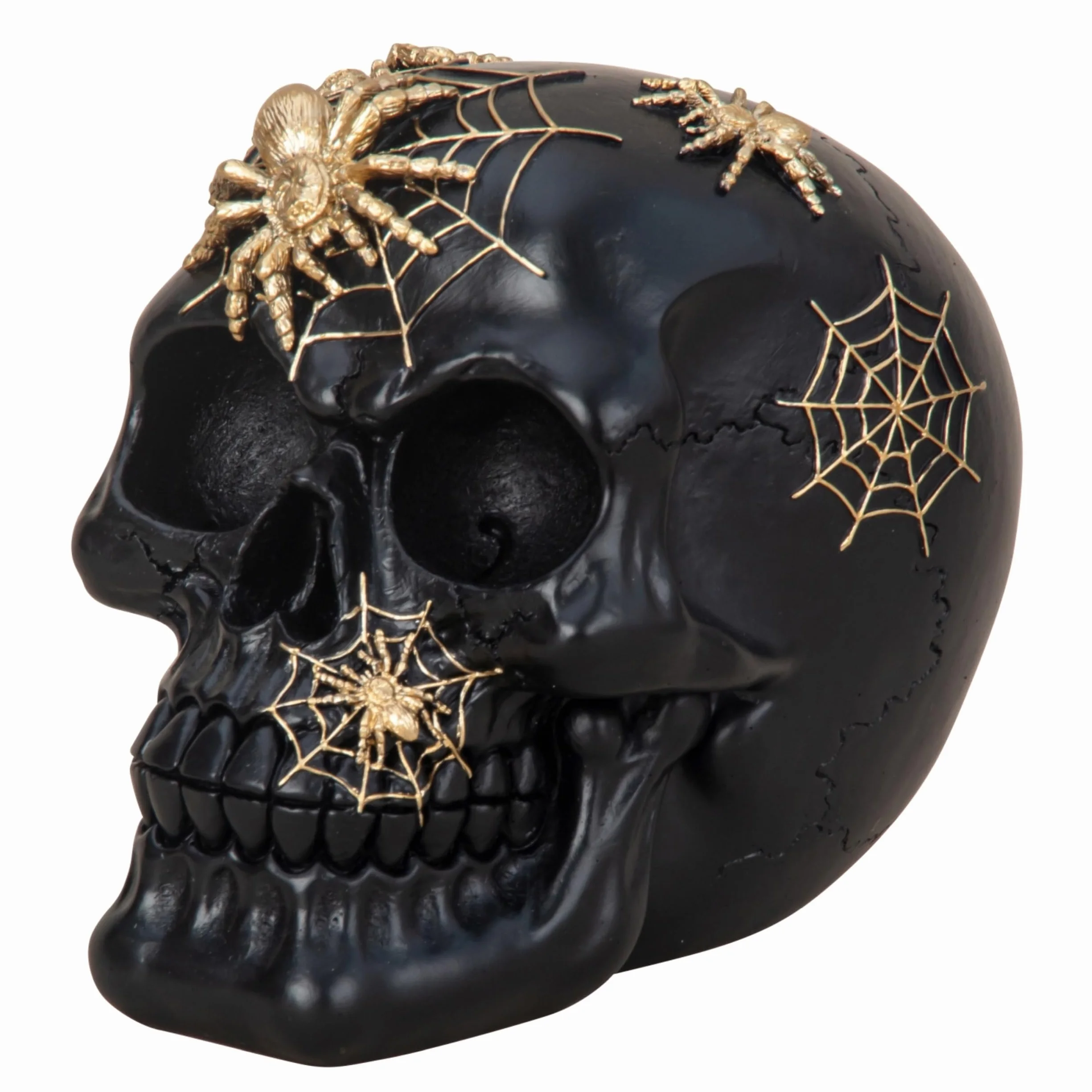 Tête de mort décorative noire avec araignées Crâne Dark Romance squelette Décoration Halloween gothique Jour des morts