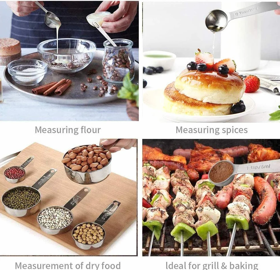 Ensembles de Cuillères Doseuses en Acier Inoxydable 10 Pièces avec Tasses à Mesurer pour Cuisson