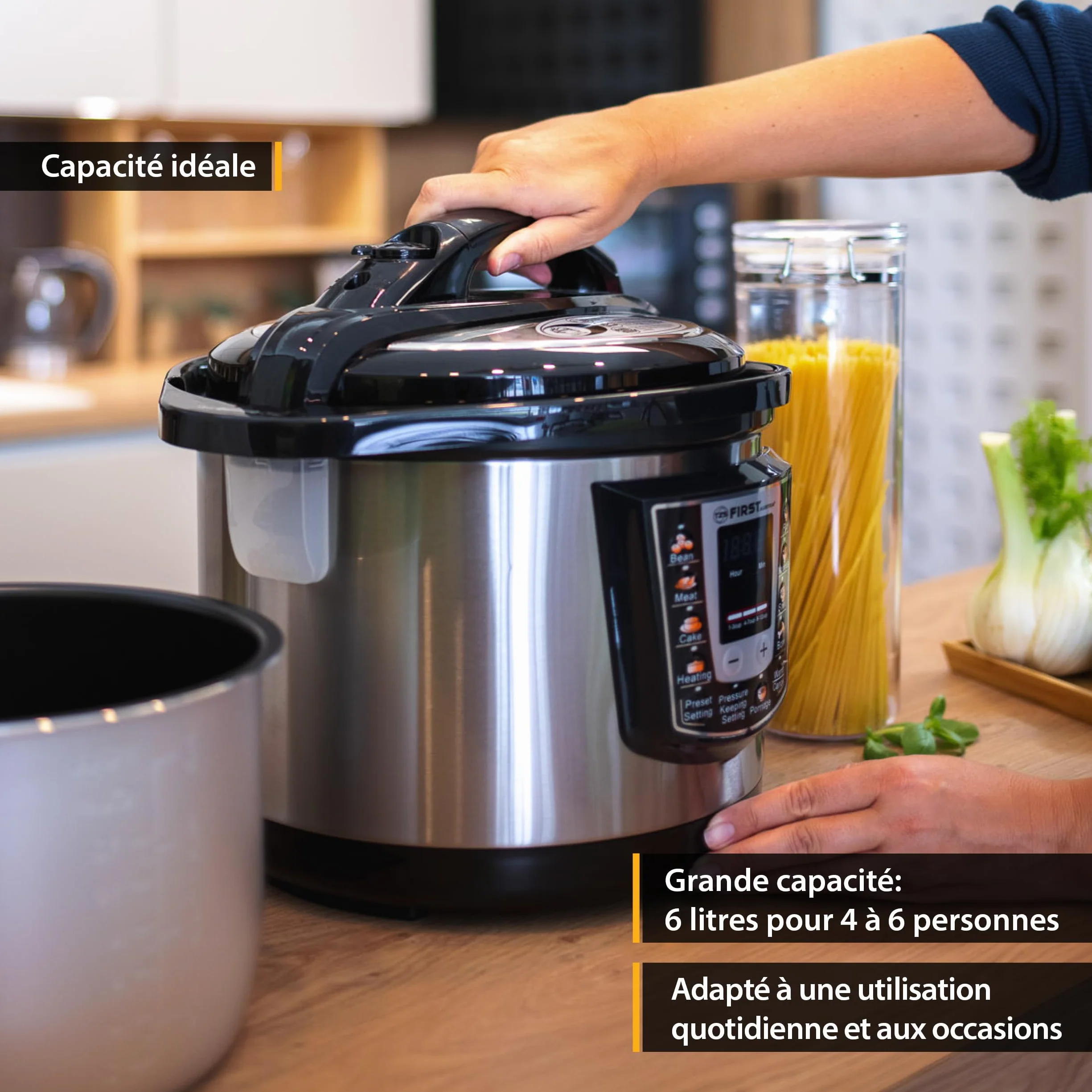 TZS First Austria - Autocuiseur électrique 6L avec 9 programmes automatiques - Multicooker 1000W comme cuiseur à riz, à vapeur, mijoteuse, etc. - Multicuiseur électrique à pression