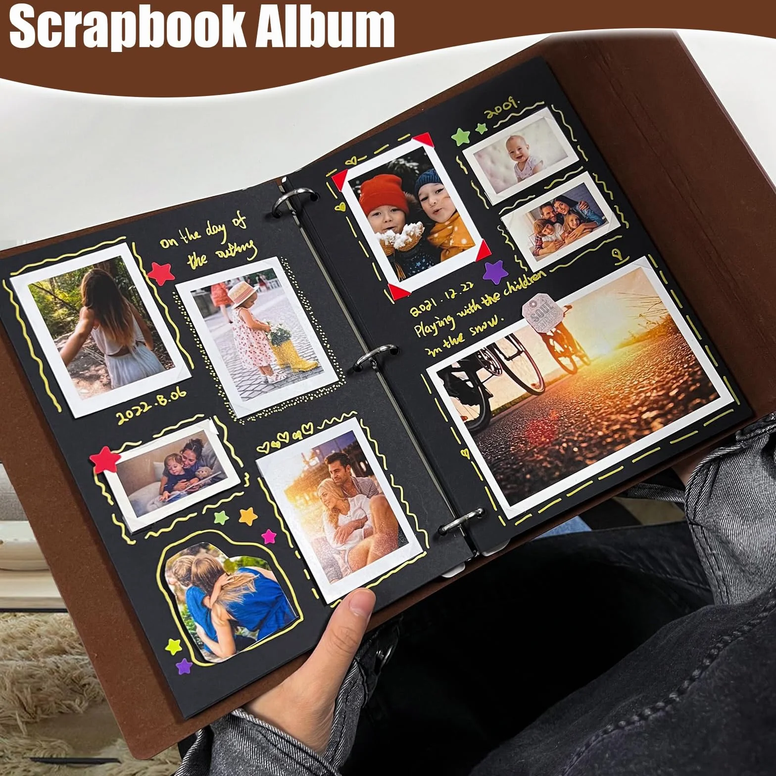 Vintage Album Photo en Cuir Rechargeable 60 Pages 240 Photos 21,5 x 17 cm