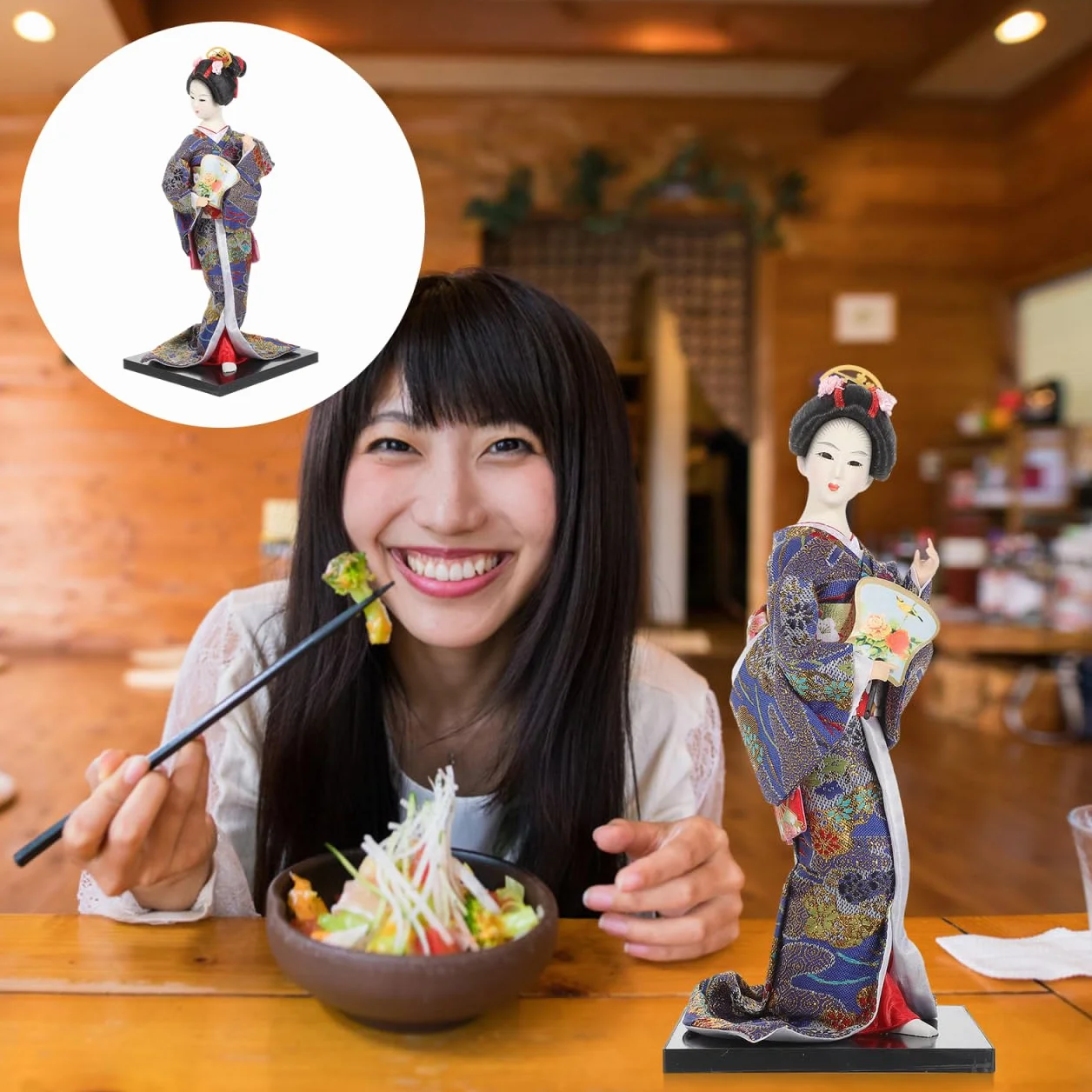 Veemoon Poupée Japonaise en Porcelaine 30 Cm Peinte à La Main Décoration Intérieure Traditionnelle
