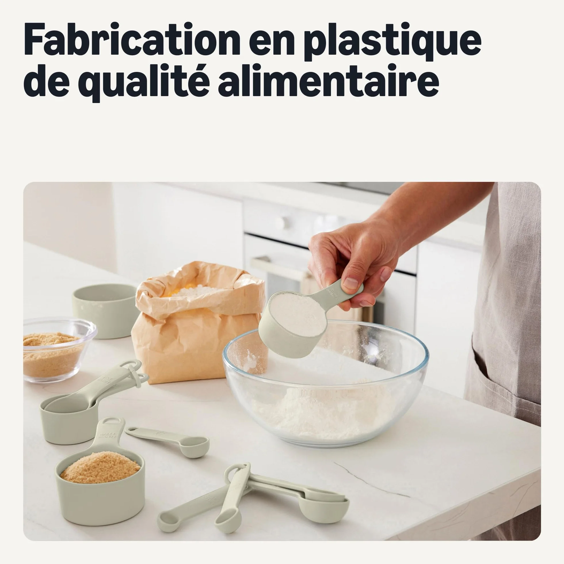Amazon Basics Tasses et Cuillères à Mesurer, Lot de 10 Pièces, Gris Lin