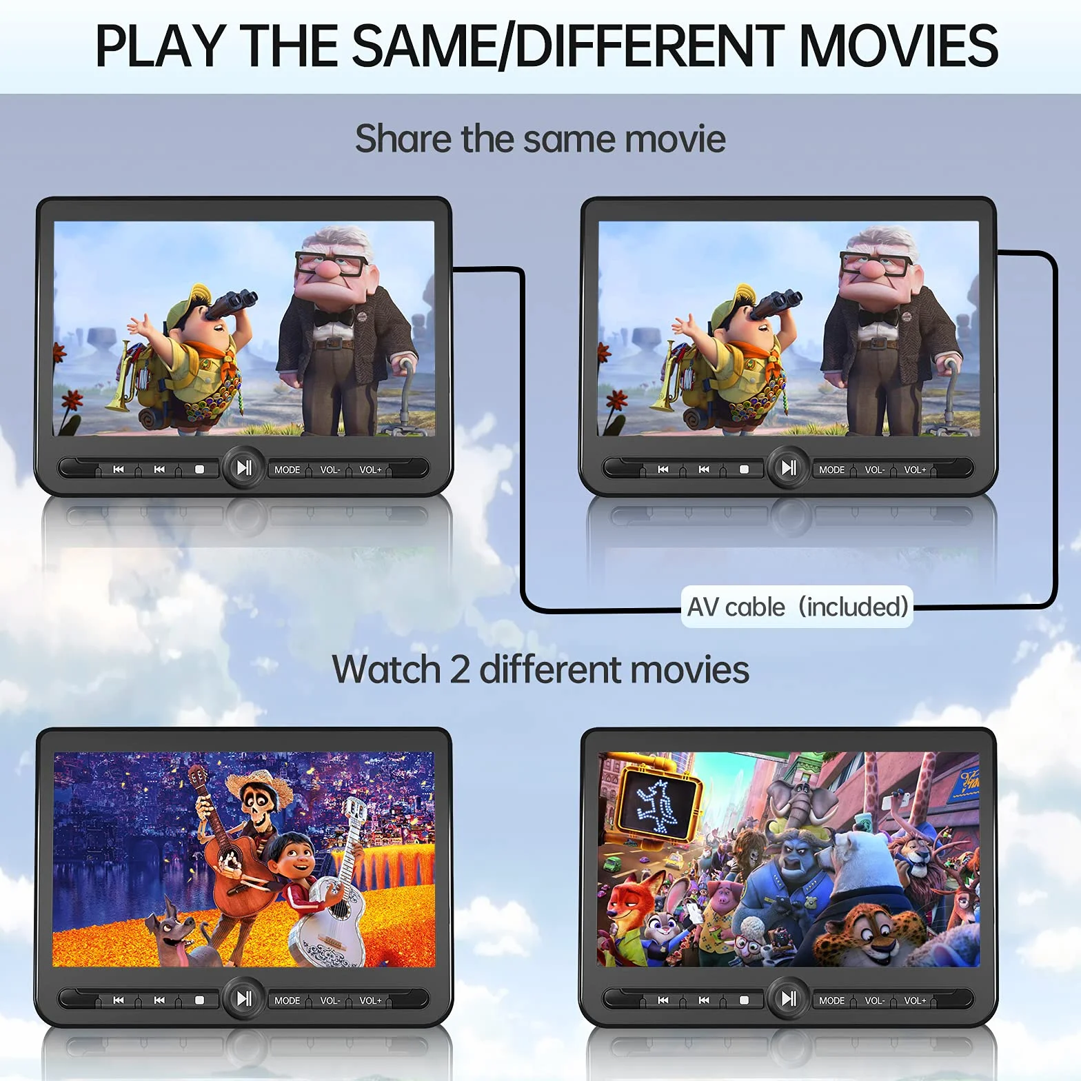 10.5" Podwójny przenośny odtwarzacz DVD, Arafuna Ładowalny ekran samochodu Odtwarzaj ten sam lub dwa różne filmy, Zagłówek do samochodu z 5-godzinną baterią, Obsługa USB/SD, Ostatnia pamięć