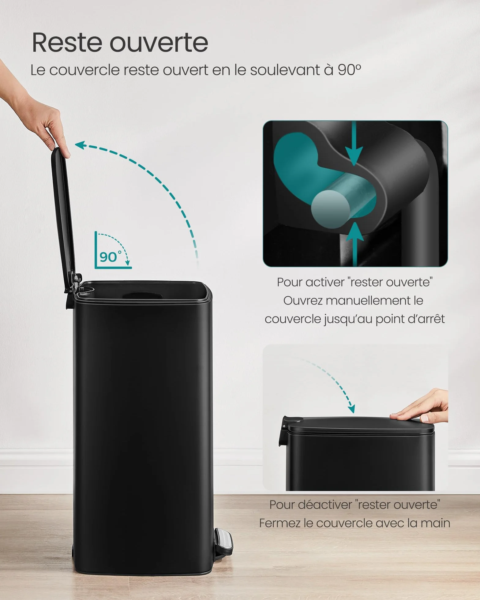 SONGMICS Poubelle de Cuisine 30 L Acier à Pédale LTB593B02 Noir