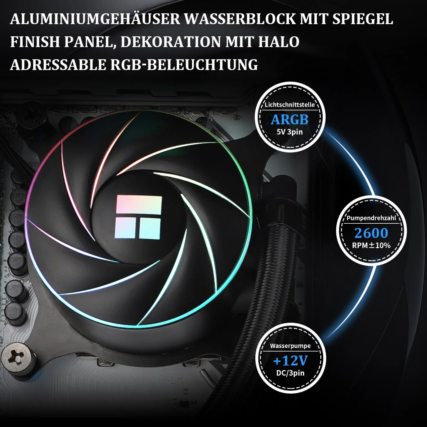 Thermalright AQUA Elite 240 ARGB CPU chłodnica wodna, z podwójnym wentylatorem PWM, prędkość 1550 RPM, do AMD/AM4/AM5& Intel LGA1150/1151/1155/1156/1200/2011/1700(AE240 ARGB)