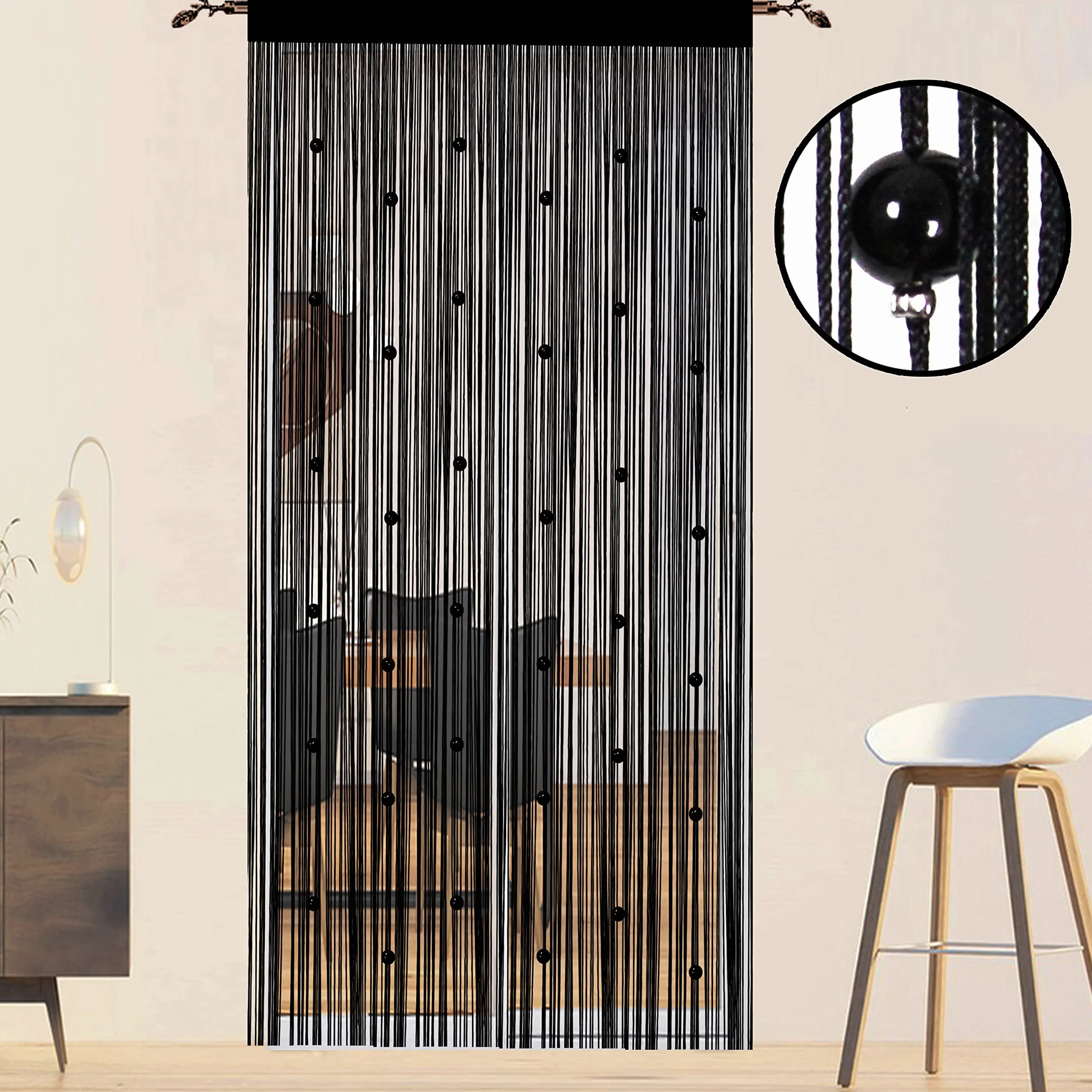 Rideau de Porte en Perles Anti Mouches Extérieur 90x200cm Noir