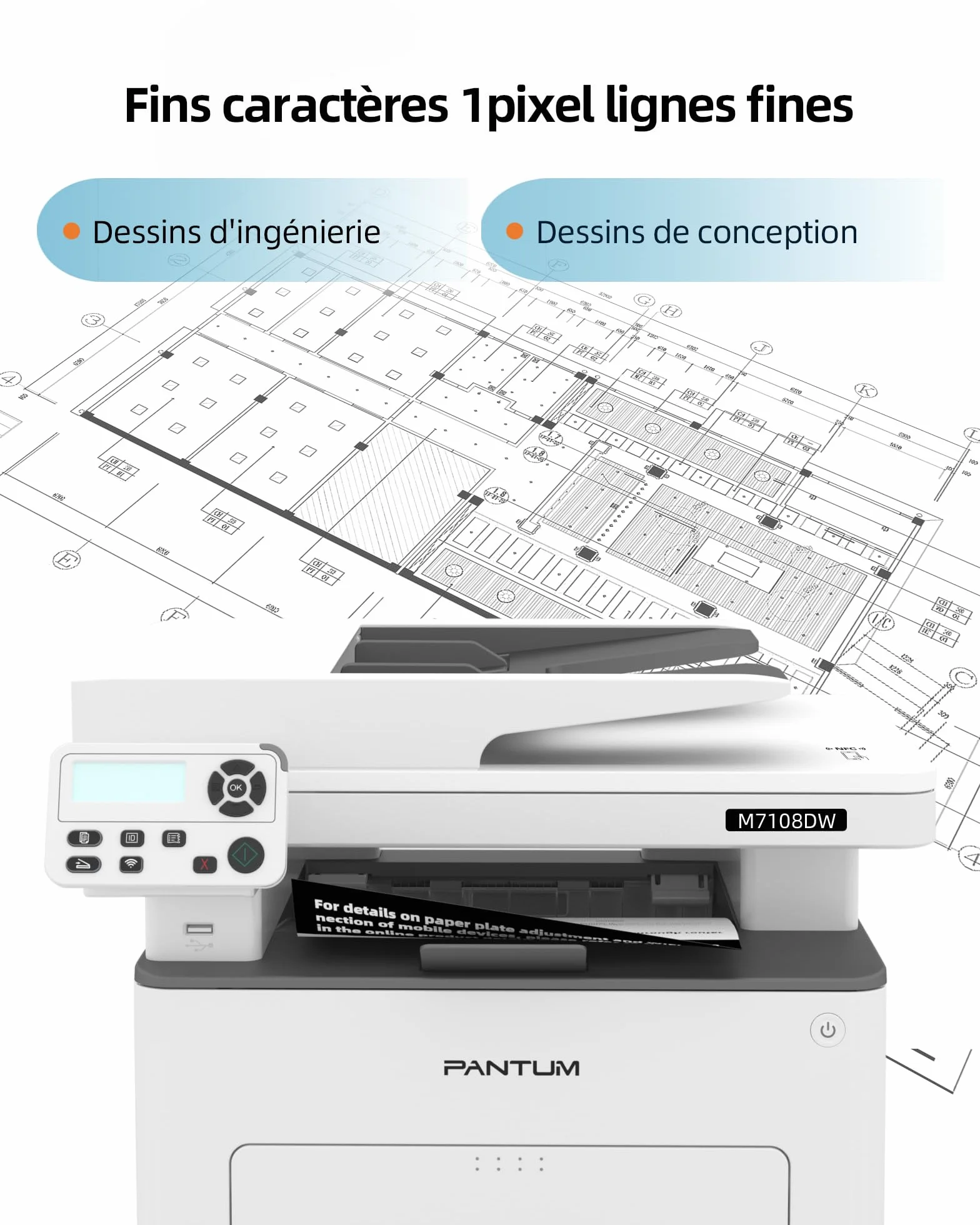 PANTUM M7108DW Imprimante Laser Multifonction Noir et Blanc, Impression Recto-Verso Automatique, WiFi, 33 ppm