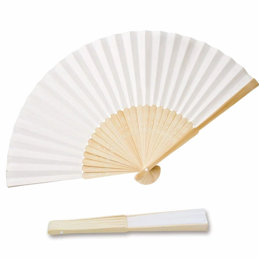 OLILLY - 50 Eventails Blancs en Papier et Bambou pour Invités - Mariage, Fête, Evènement en Extérieur... (Blanc, 50 Eventails)