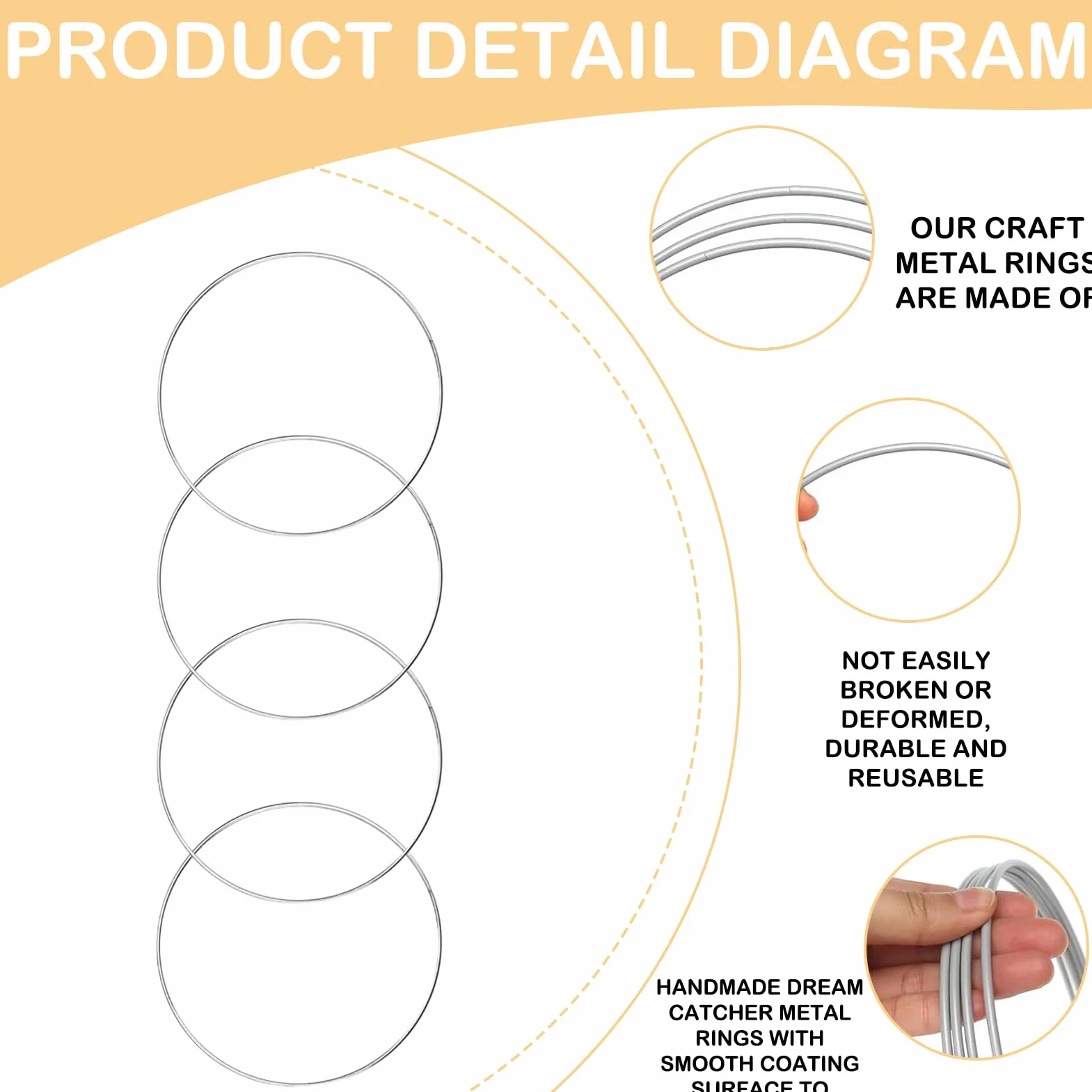 Cercle Métal 15 cm 10 Pièces Attrape-Rêve Macramé Argent