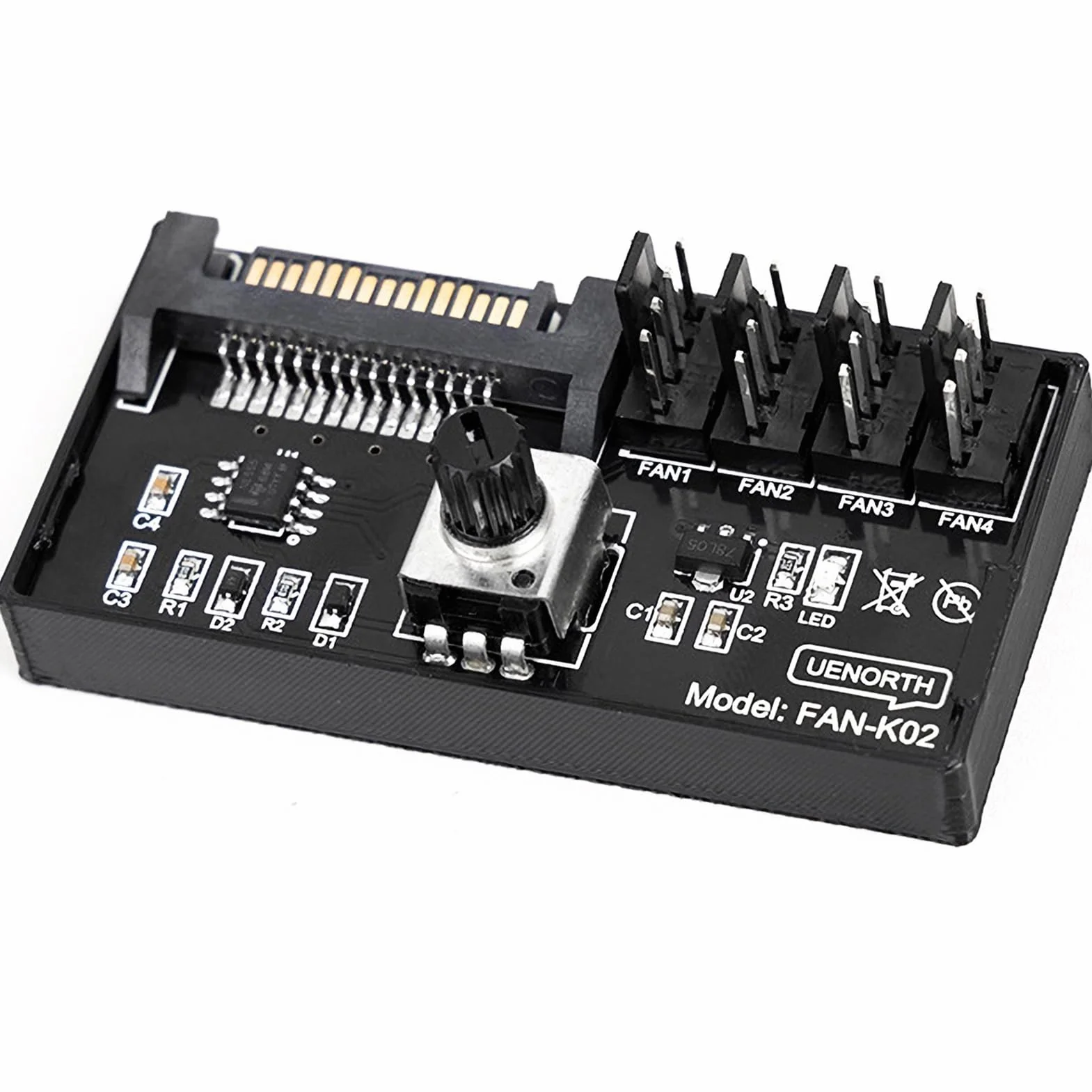 Joycabin Cooling Fan Speed Knob Controller regulator prędkości wentylatora, 4-pinowy, sterowanie wentylatorem PWM 12 V, adapter wentylatora, wentylator, regulator prędkości, interfejs zasilania SATA
