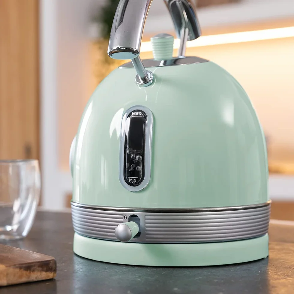 Cecotec Bouilloire électrique ThermoSense 420 Light Green. Capacité de 1,8 litres, 2200 W, compteur de température, base 360°, acier inoxydable, style vintage, vert