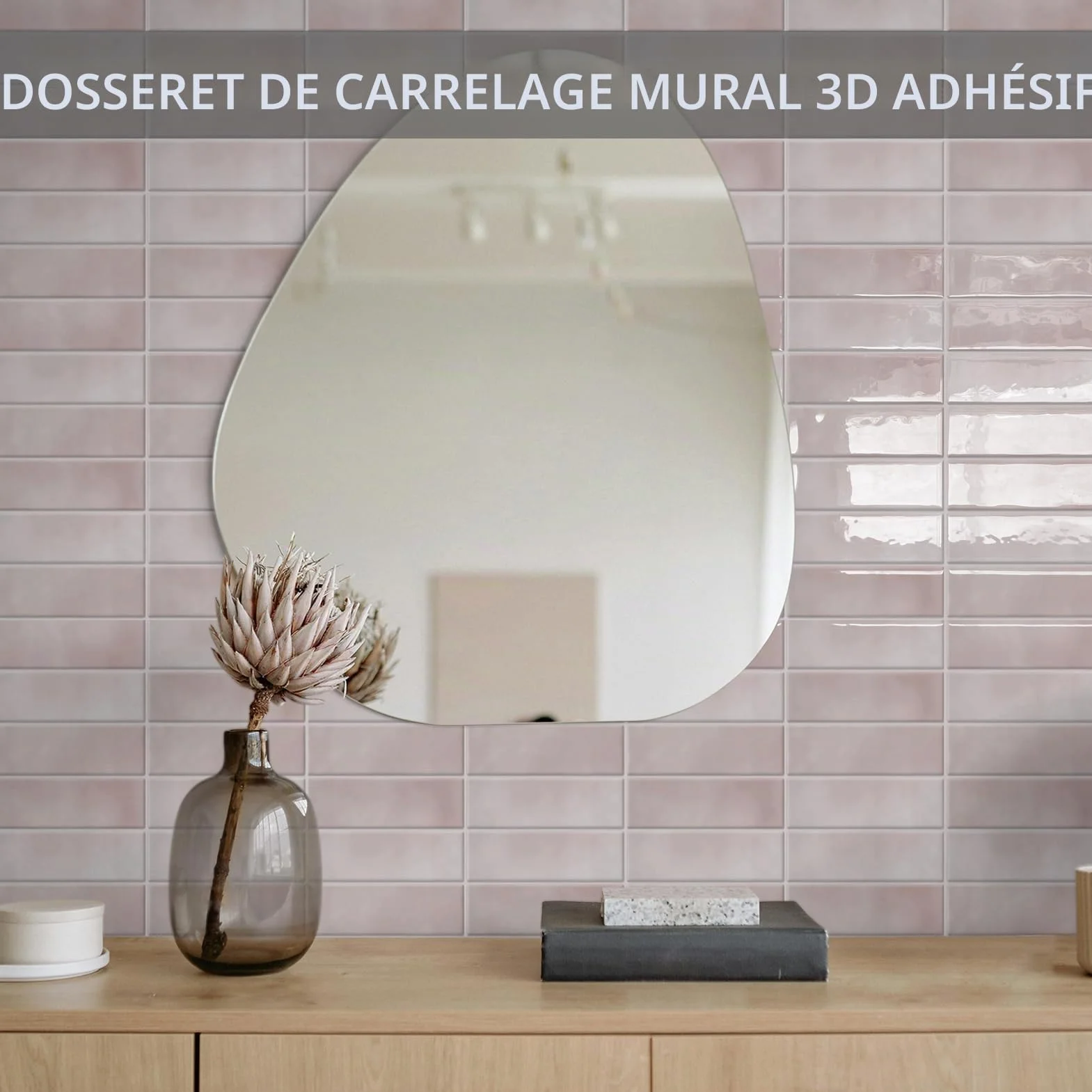 Carrelage Adhésif Mural Rectangulaire Imperméable 30,5x30,5 cm 10 Pièces Cuisine Salle de Bain