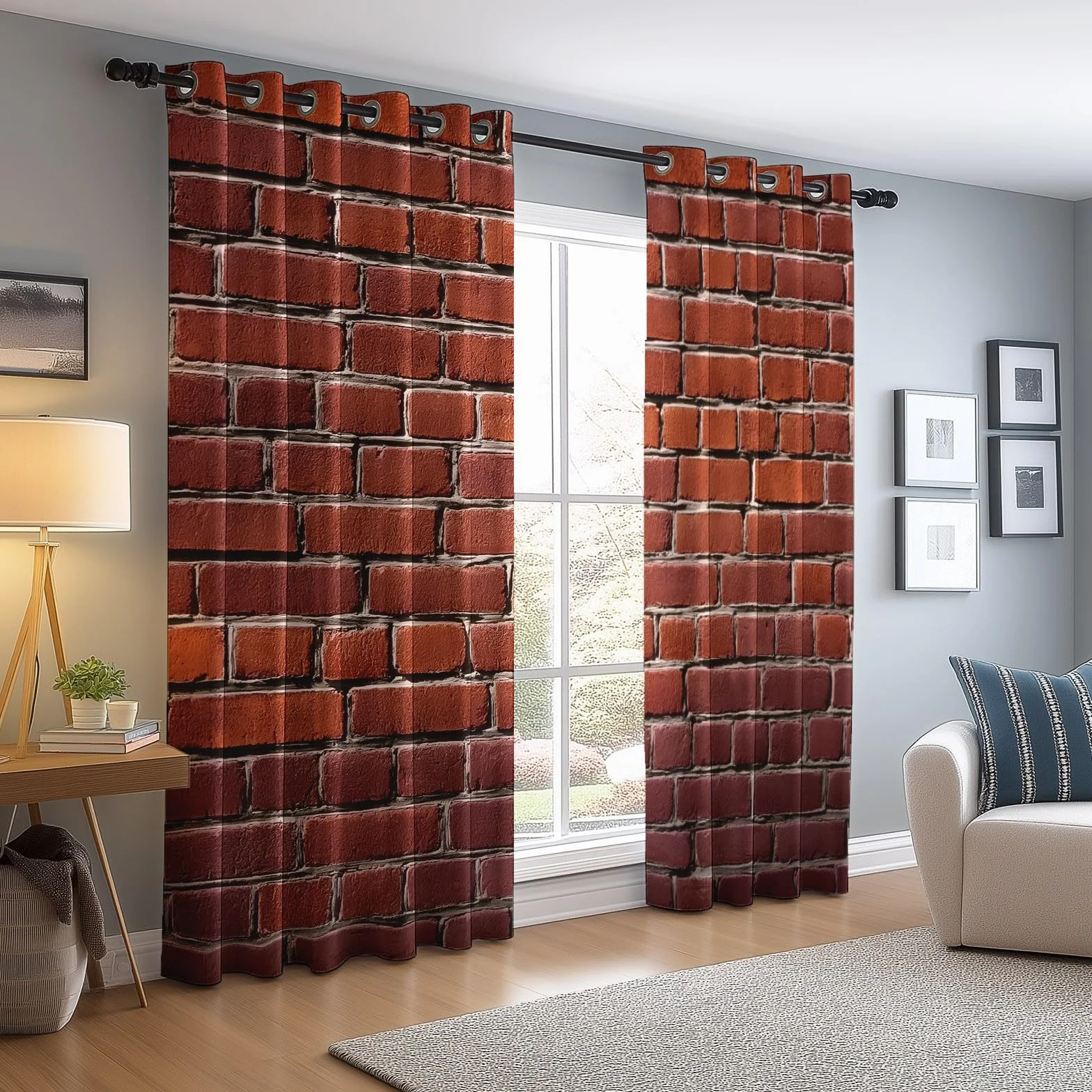 Rideaux Isolants 110L x 215H cm 2 Panneaux Design Mur de Briques Anti-Chaleur Rouge