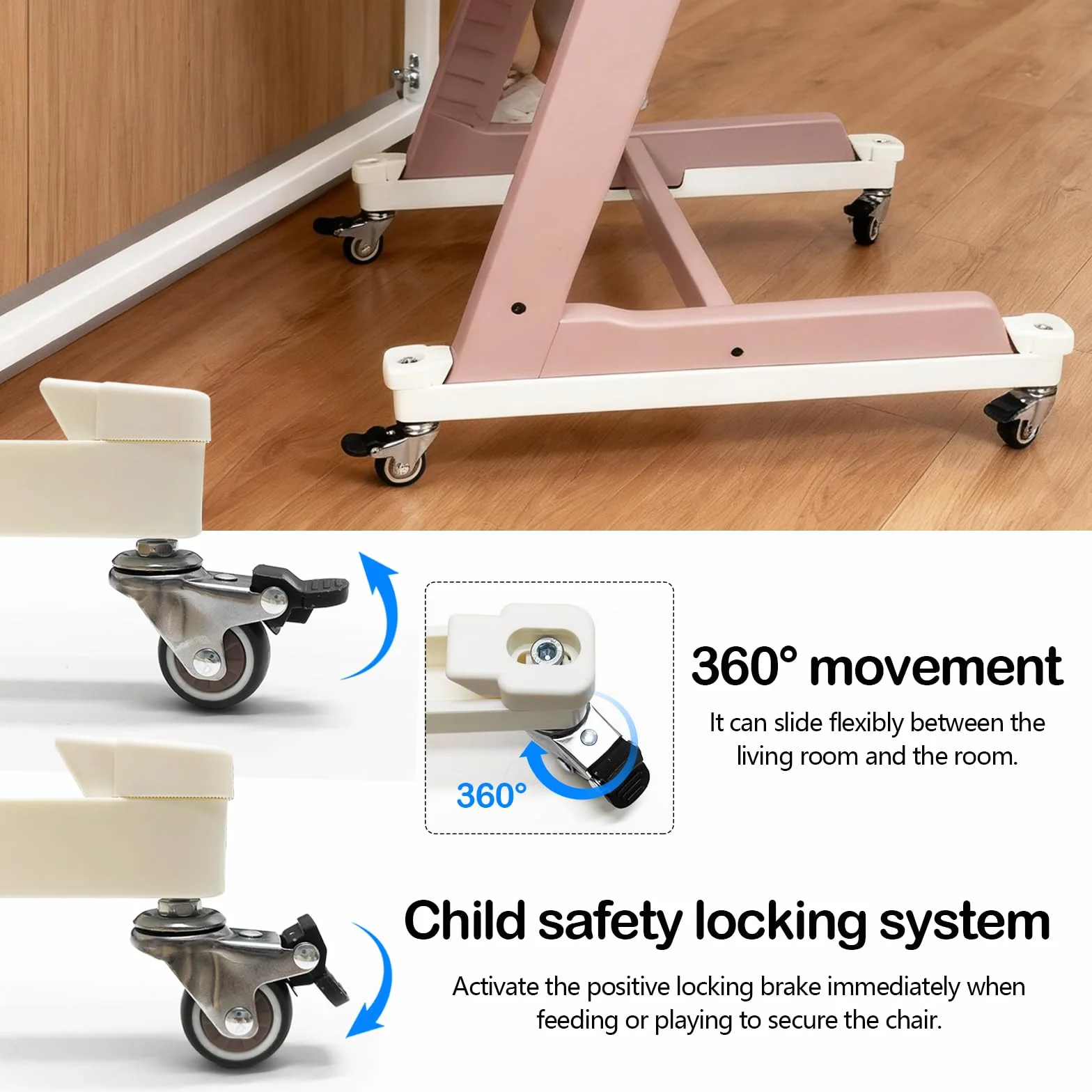 Roulette Compatible avec Stokke Tripp Trapp, Silencieuses Roulette Rotation à 360 Degrés Sans Rayures avec Verrous de Sécurité pour Tous les sols