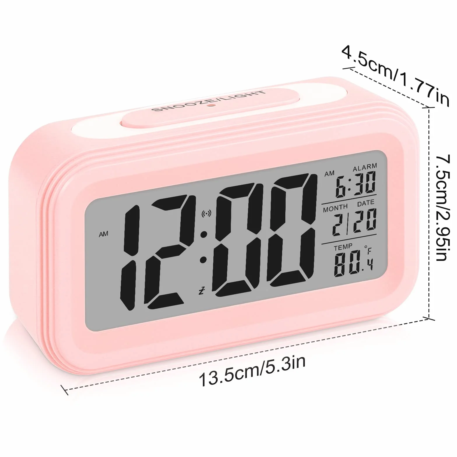 Réveil Numérique LED Silencieux avec Snooze Date Température, Rose