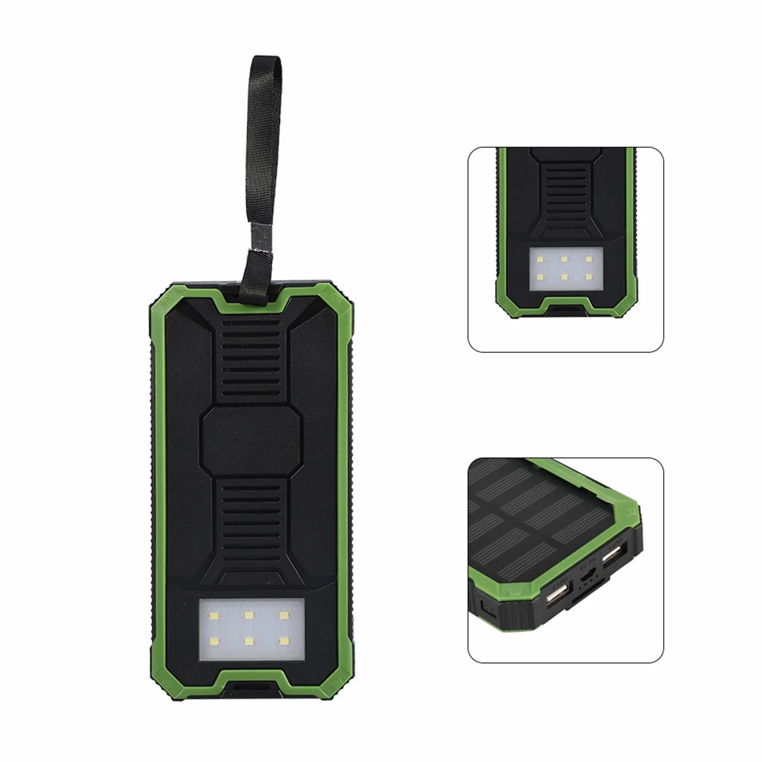 Solar Charger Power Bank, 20000mAh Szybkie ładowanie Dual USB Solar Mobile Power Bank Case DIY Kit dla Podróży Kemping Aktywności na świeżym Powietrzu Gear Zestaw Awaryjny(Zielony)