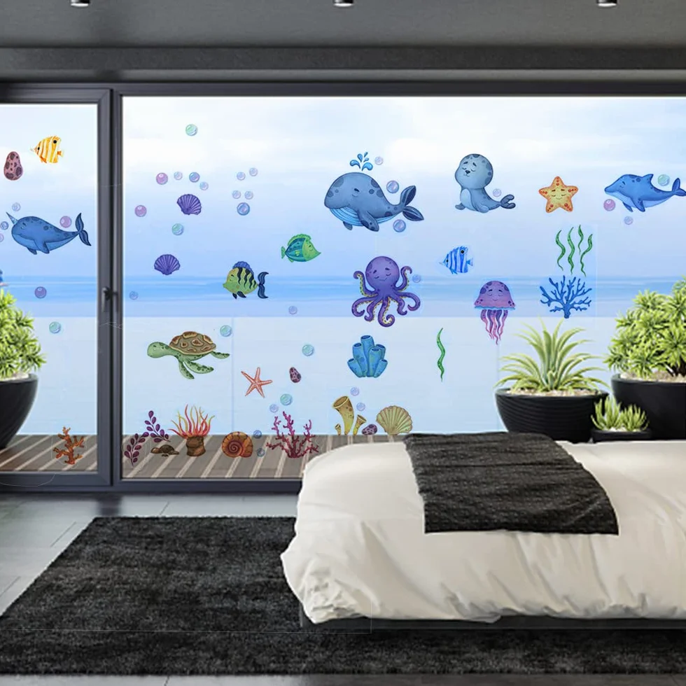 Stickers Muraux Sous la Mer Poisson Tropical pour Salle de Bain Enfant Chambre Bébé Salon