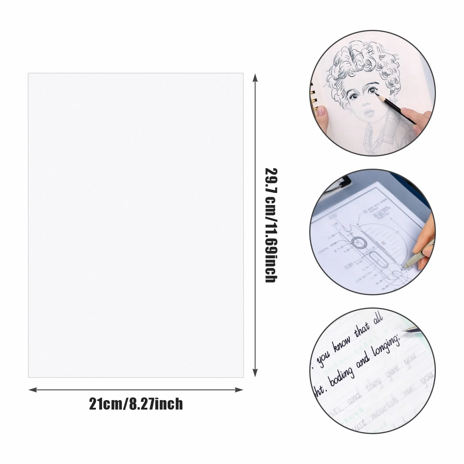 Papier Calque A4 50 PCS Feuille Calque Papier Dessin Blanc pour Patron Couture et Scrapbooking