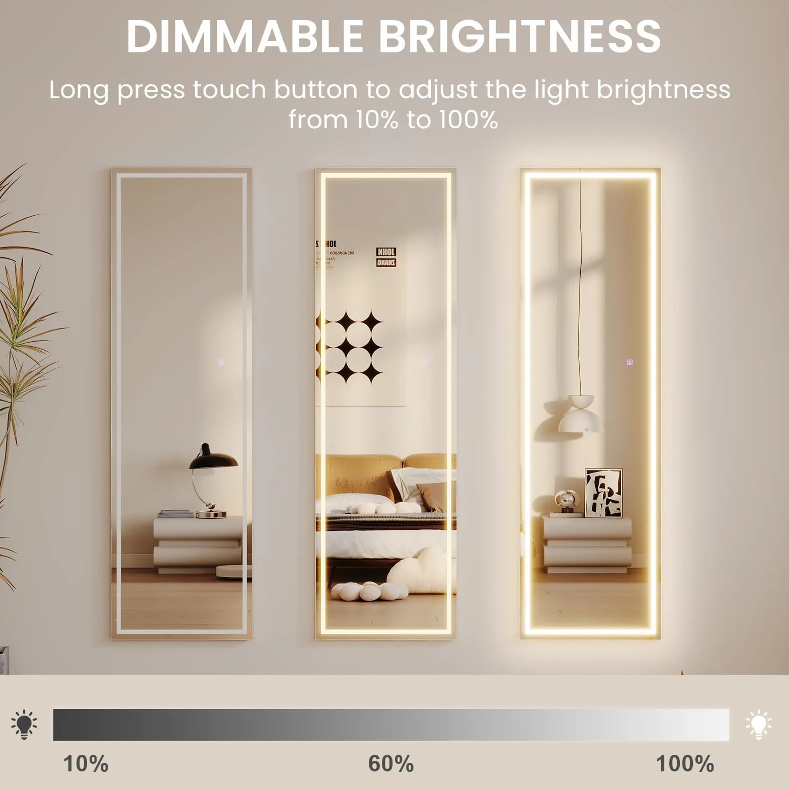 Dripex Miroir sur Pied LED 130X40cm, Miroir Mural avec éclairage, Miroir LED sur Pied, Grand Miroir intégral, 3 Réglables Couleur avec Interrupteur Tactile, pour Chambre à Coucher Salon Blanc