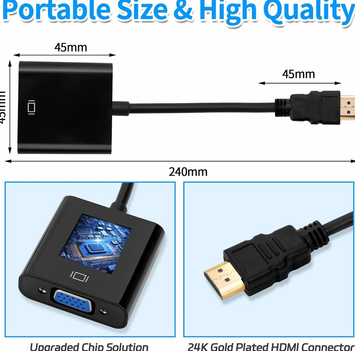 YIIFELL Adaptateur HDMI vers VGA Convertisseur Mâle Femelle 1080P