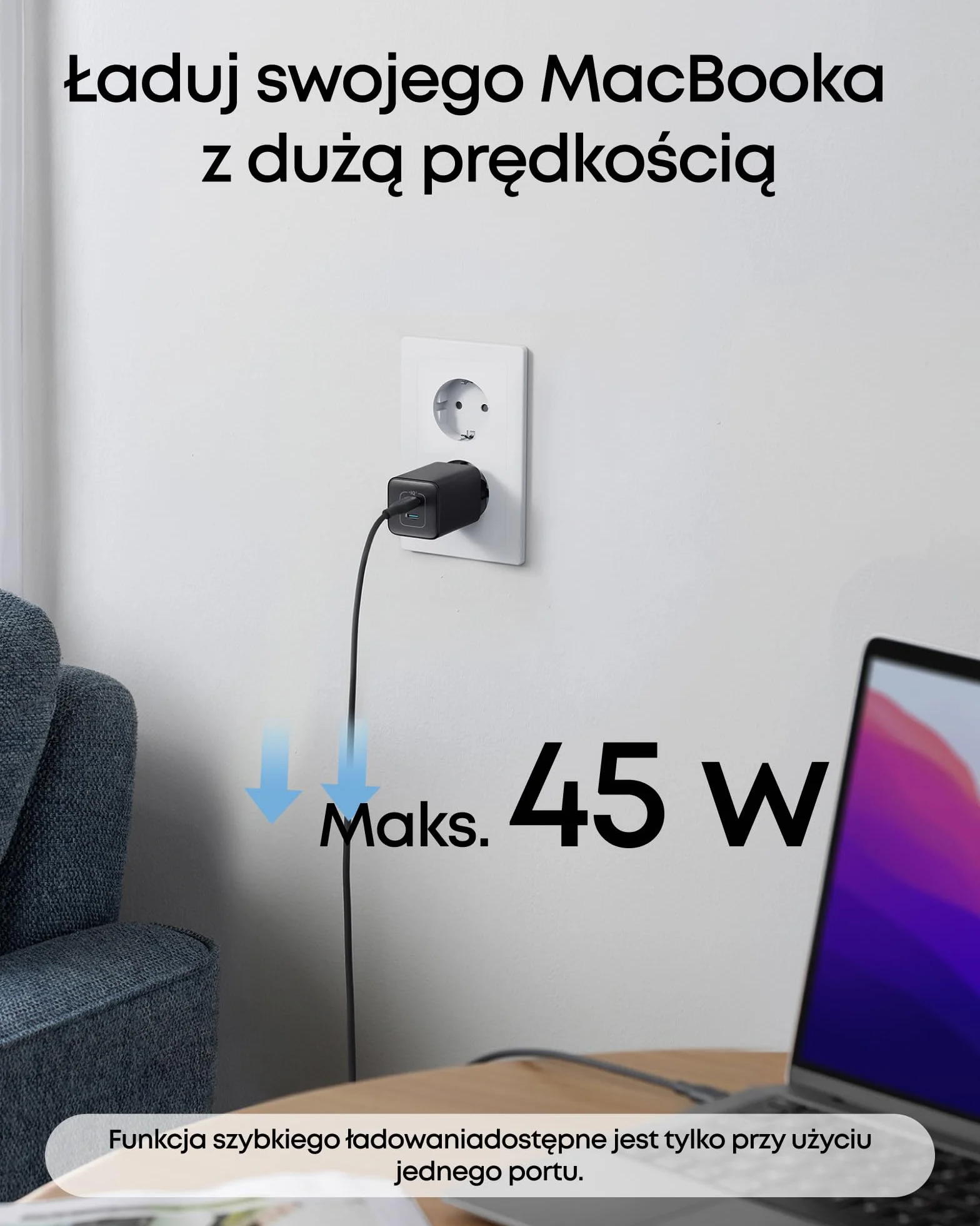 Anker Ładowarka USB-C 47 W, ładowarka 523 (Nano 3), kompaktowa 2-portowa szybka ładowarka GaN (biała)