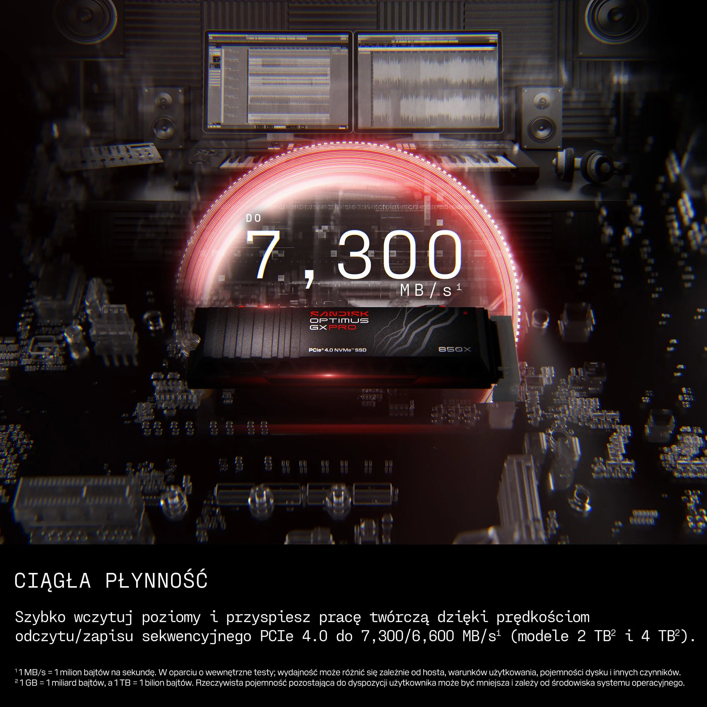 SANDISK Optimus GX PRO 850X NVMe SSD z radiatorem 8 TB (do 7200/6600 MB/s prędkościom odczytu/zapisu sekwencyjnego, M.2 2280, PCIe 4.0, do 4800 TBW)