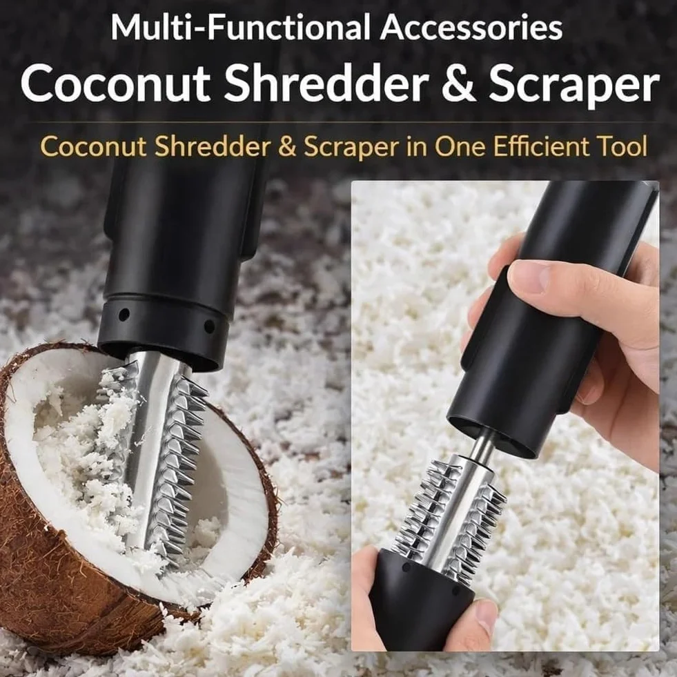 Electric Coconut Grater Machine, Portable Handheld Coconut Scraper Peeler Shredder, Wireless Automatic Anti-splash Rotating Kitchen Grater with Stainless Steel Blade, for Coconut, Fish (A)
