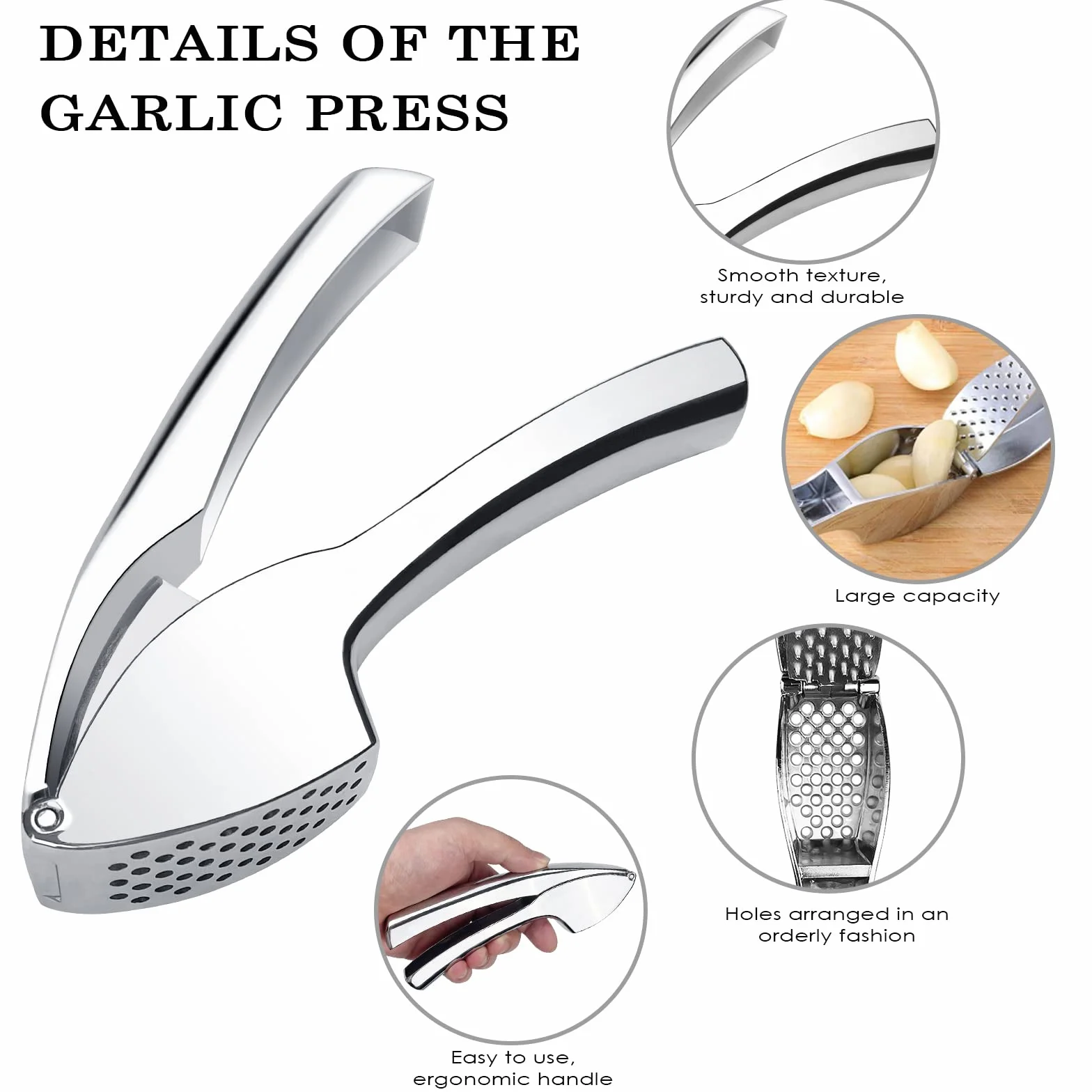 Presse-Ail Manuel Extra Fort en Alliage de Zinc Ecrase Ail Garlic Press