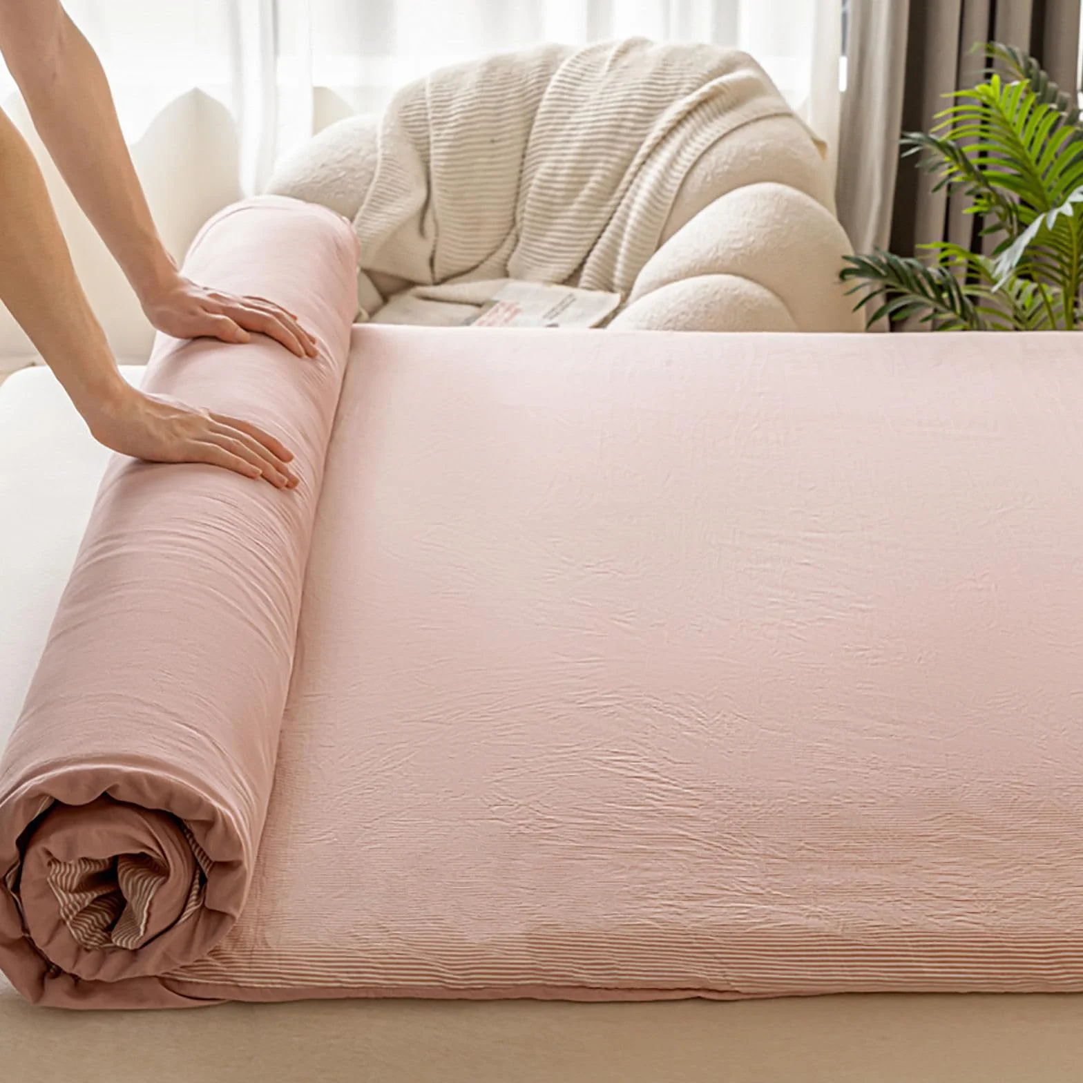 Housse De Matelas Futon avec Fermeture éclair Doux Amovible Protection Anti-poussière Brun 150x200cm