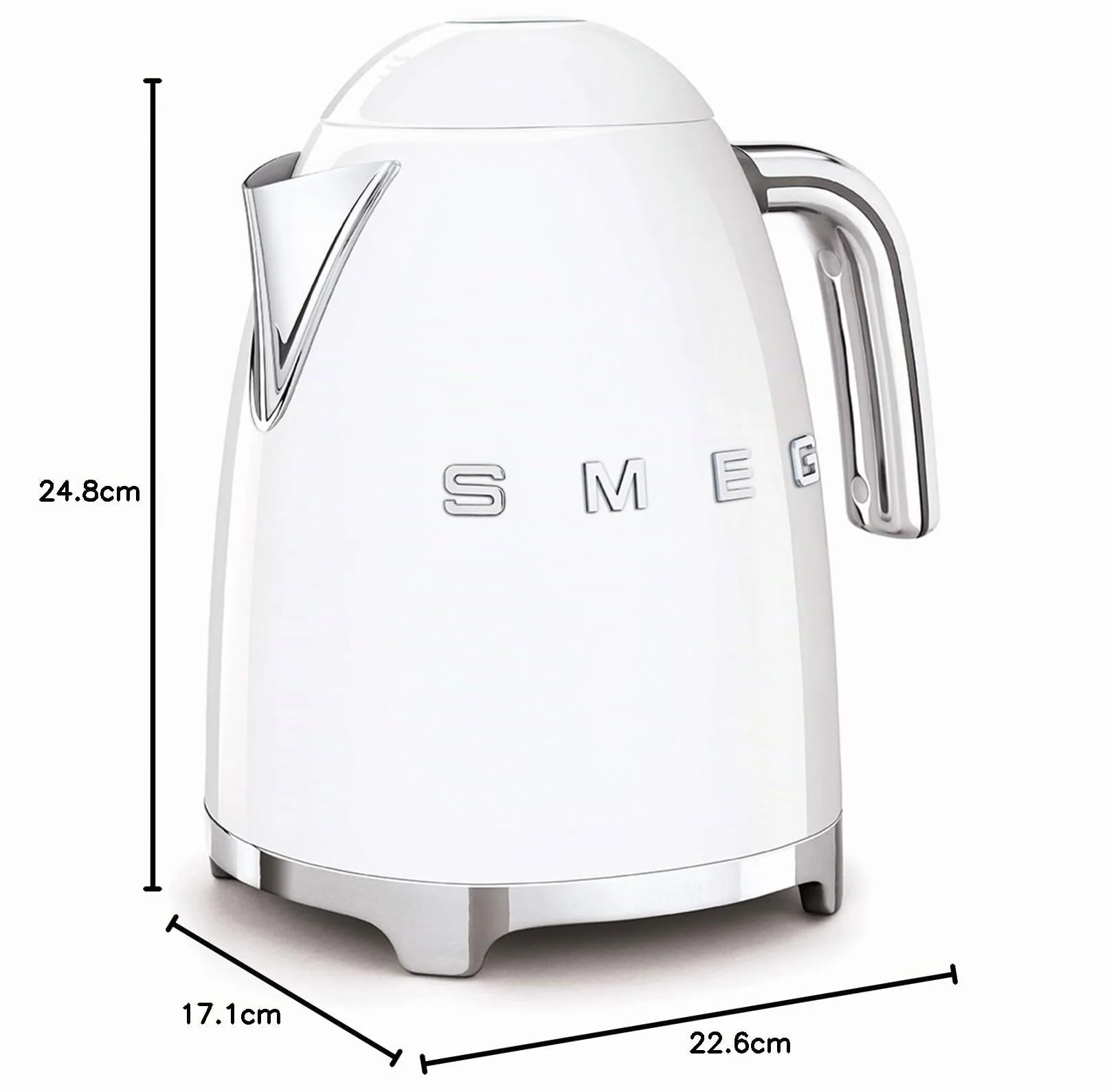 Smeg, Bouilloire Électrique KLF03WHEU 1,7 L, Filtre Anticalcaire Lavable, Arrêt Automatique de Sécurité, Indicateur de Niveau d'Eau, Base Antidérapante, Range Cordon, Puissance 2400W, Blanc