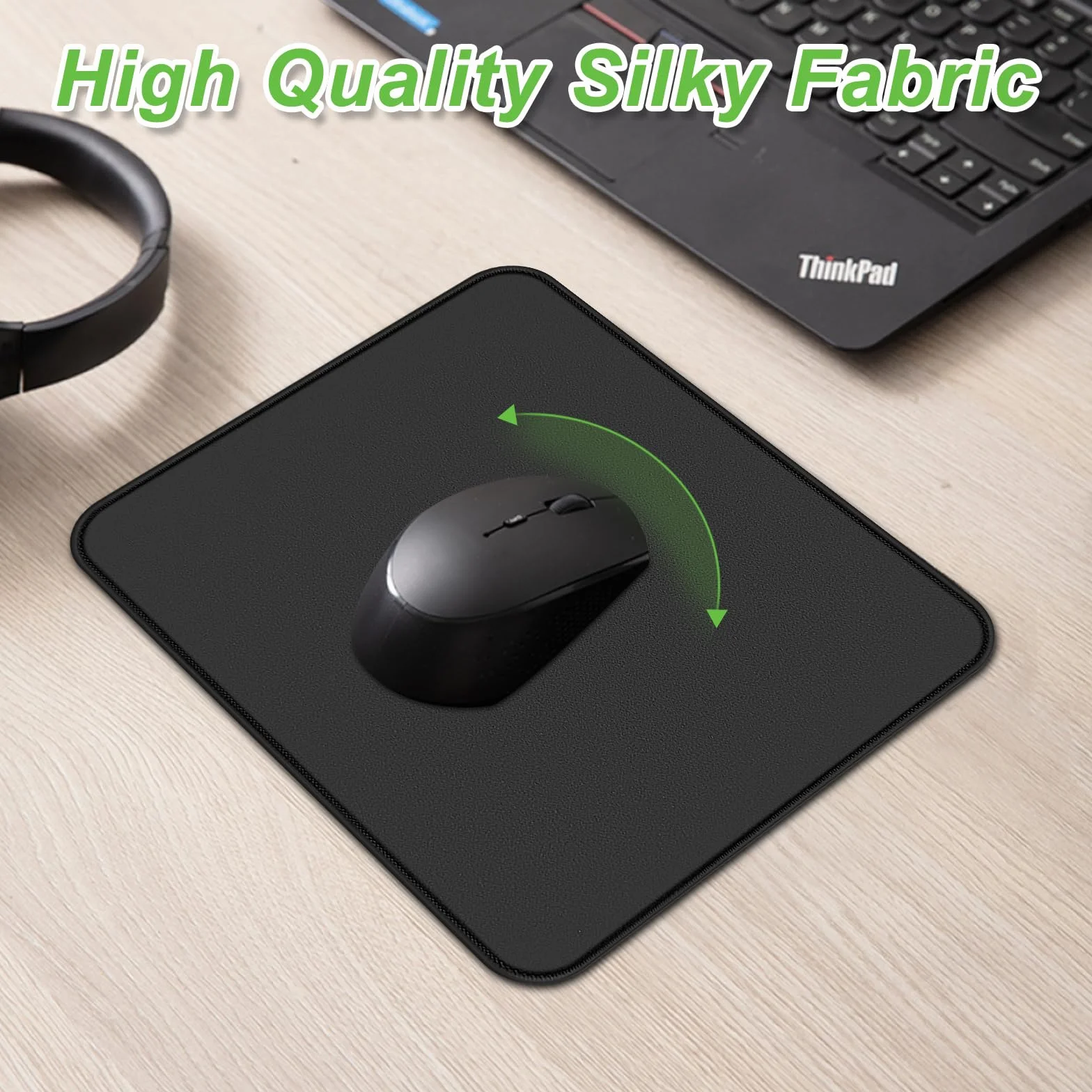 Tapis de Souris 4 Pièces 26 x 21 cm Mousepad Bureau Antidérapant Bords Tissés Noir