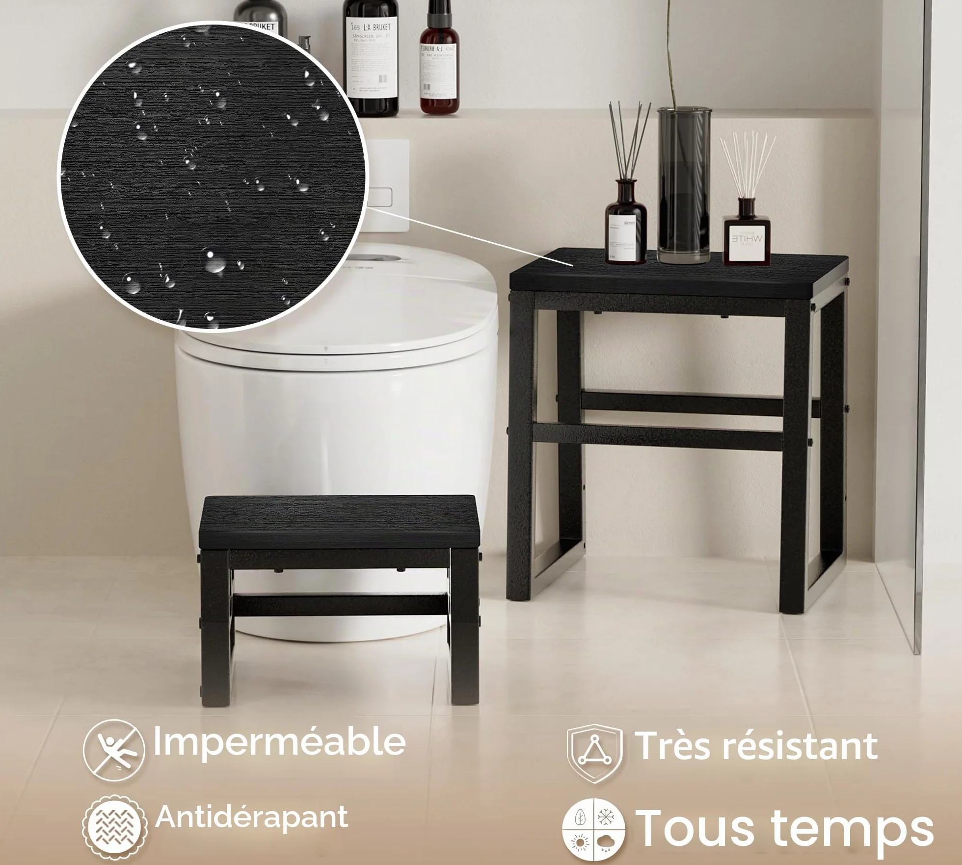 Marchepied 2 marches 3-en-1 en HDPE résistant à l'eau, tabouret 2 marches pliable pour adultes et enfants, supporte jusqu'à 230 kg, marchepied pliable deux marches pour la salle de bain, la cuisine