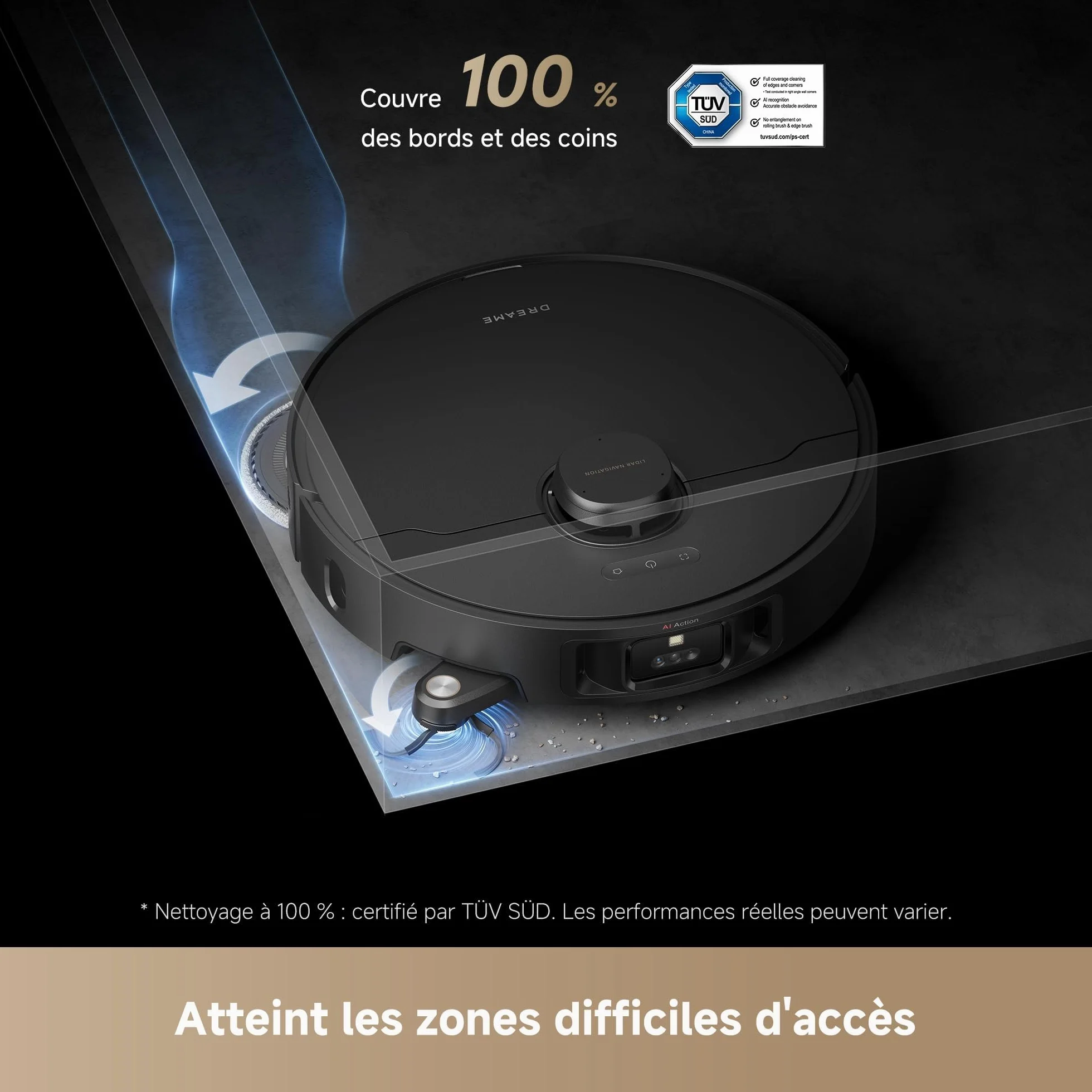 DREAME L40s Pro Ultra Robot Aspirateur, 19000 Pa, Brosse Double HyperStream, Franchit 4 cm, Brosse latérale extensible, Nettoyage eau chaude 75°C, Auto-nettoyant 3.0
