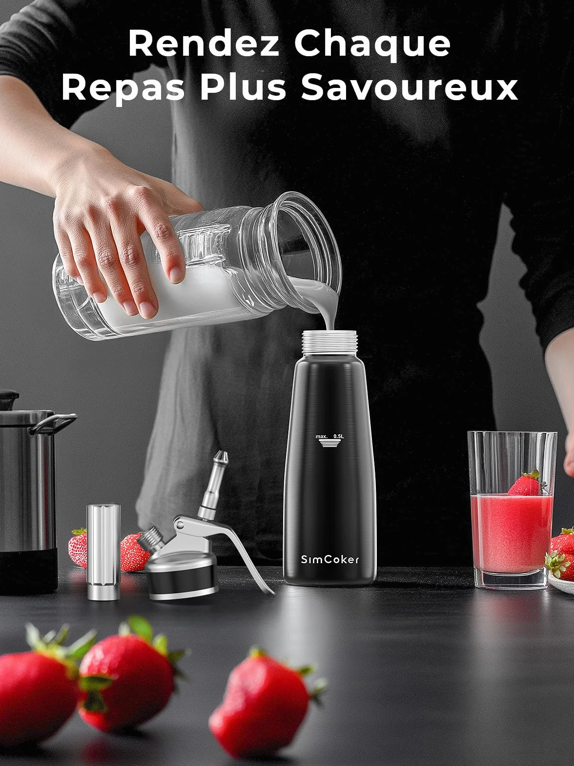 Professionnel Distributeur Crème Fouettée Aluminium 500 ml Siphon Anti-Fuite 3 Embouts Décoration Qualité Alimentaire
