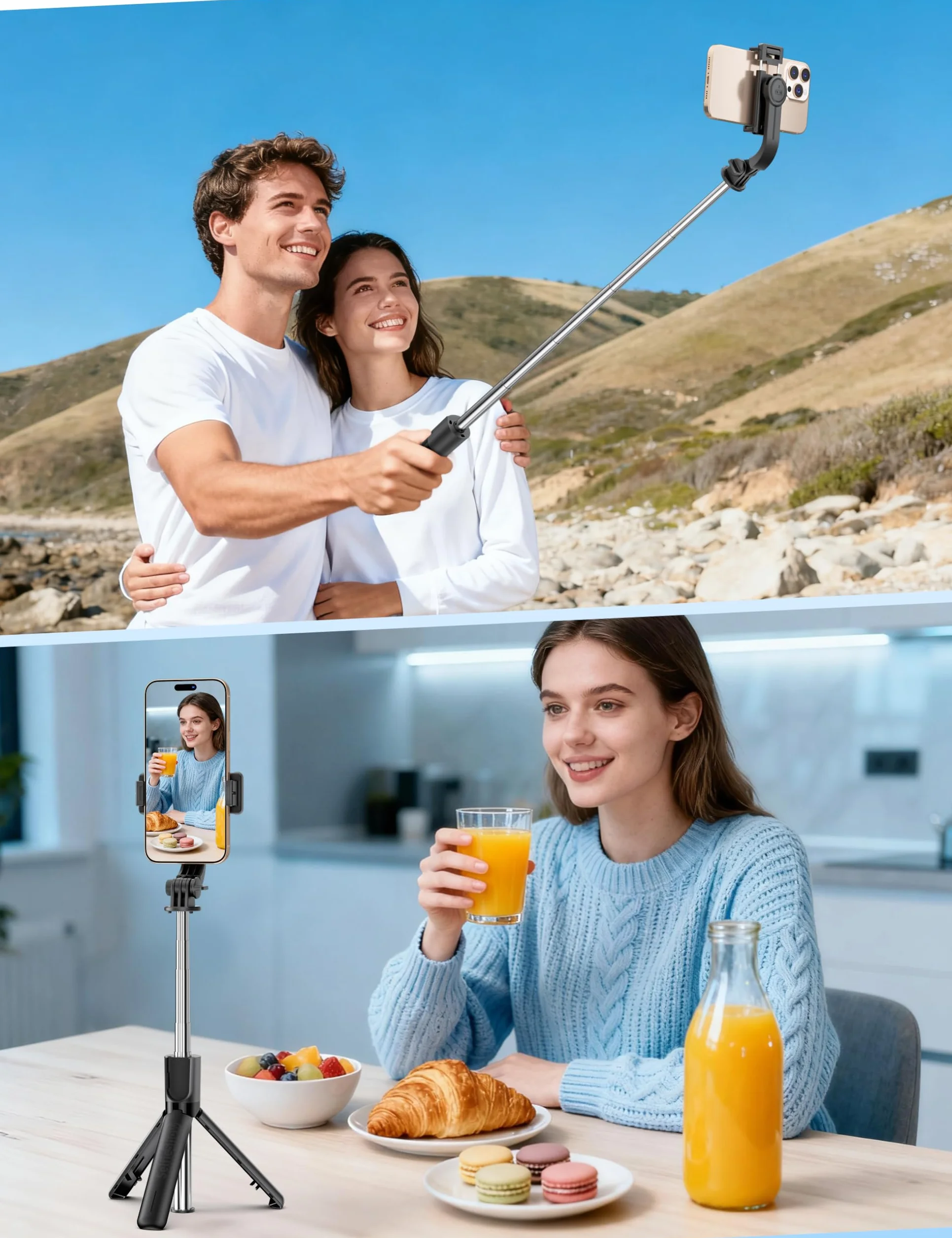 Mini statyw podróżny do selfie z lampką, wysuwany kij do selfie z odłączanym pilotem, statyw do iPhone'a do nagrywania filmów, fotografowania, kompatybilny z telefonami komórkowymi