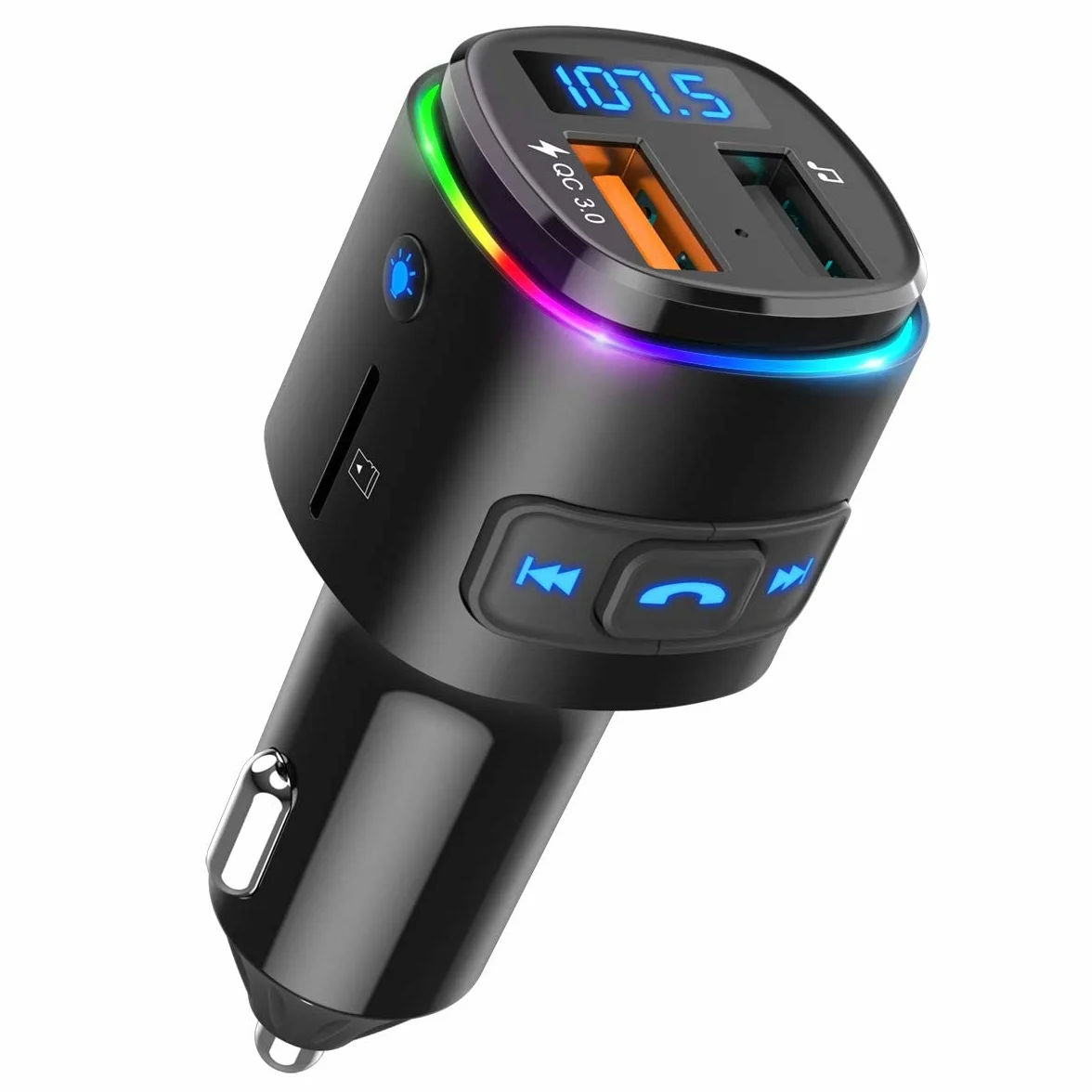 ORIA nadajnik FM Bluetooth, adapter radiowy samochodowy, z Siri Assistant, QC 3.0 USB Port, samochodowy Bluetooth adapter muzyczny, zestaw samochodowy, obsługuje kartę USB/TF, pistolet czarny