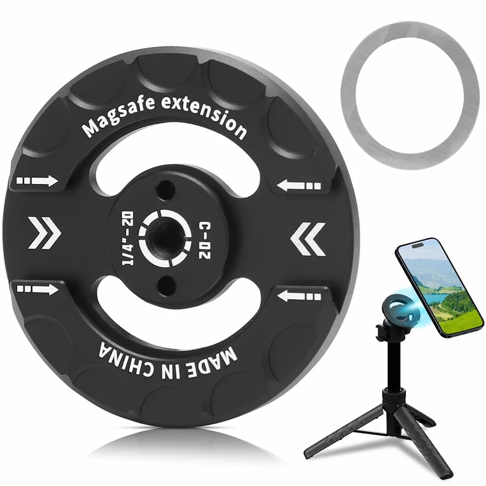 YUNBO magnetyczny uchwyt na statyw, kompatybilny z Magsafe iPhone 16, 15, 14, 13, 12 Pro Max Plus, magsafe uchwyt statywu z gwintem Cold Shoe 1/4 cala, samoprzylepny pierścień do nagrywania wideo