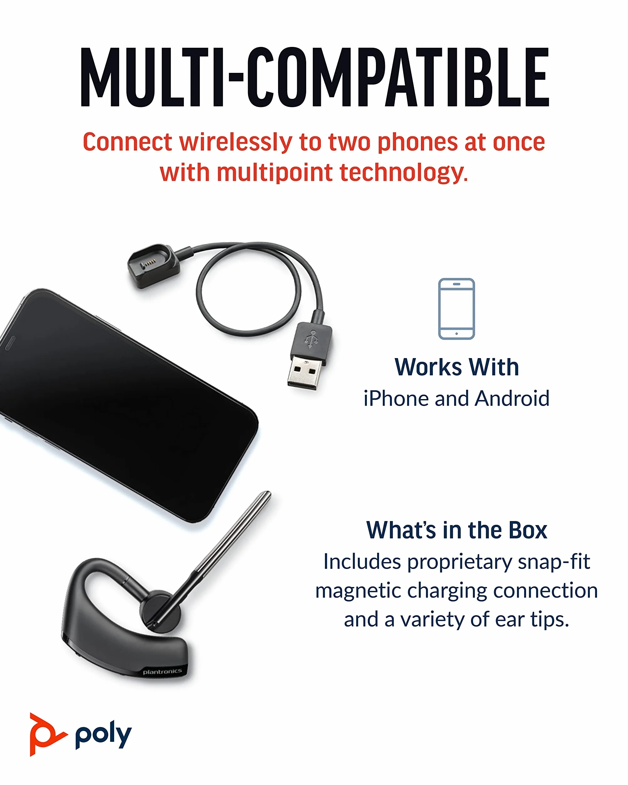 Plantronics Voyager Legend bezprzewodowy zestaw słuchawkowy Bluetooth, kompatybilny z iPhone'em, systemem Android i innymi wiodącymi smartfonami, czarny, opakowanie bez frustracji