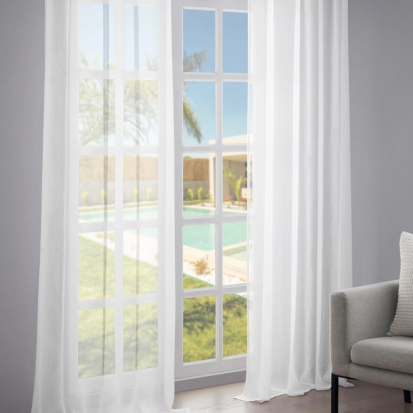 Topfinel Rideau Voilage Blanc 140x240 cm 2 Panneaux Galon Fronceur pour Rail Transparent Effet Lin Fenetre Salon