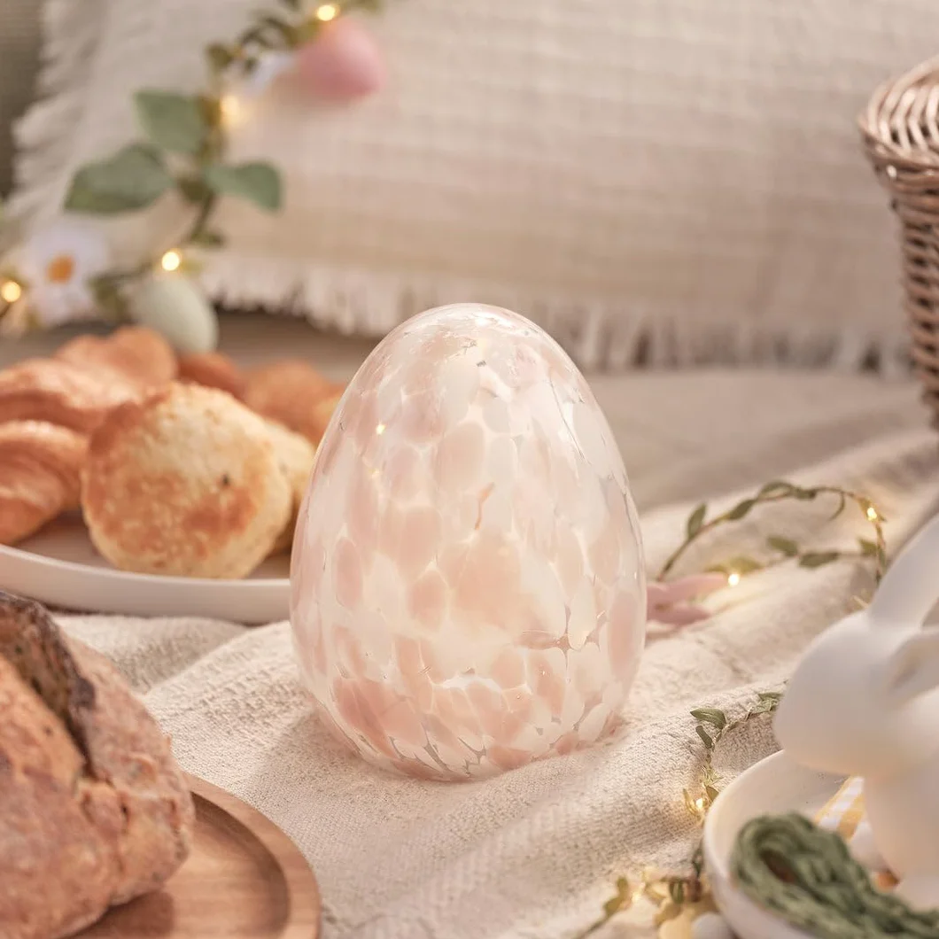 Œuf de Pâques Confetti en Verre LED Blanc Chaud avec Minuterie 6h Hauteur 16 cm Rose