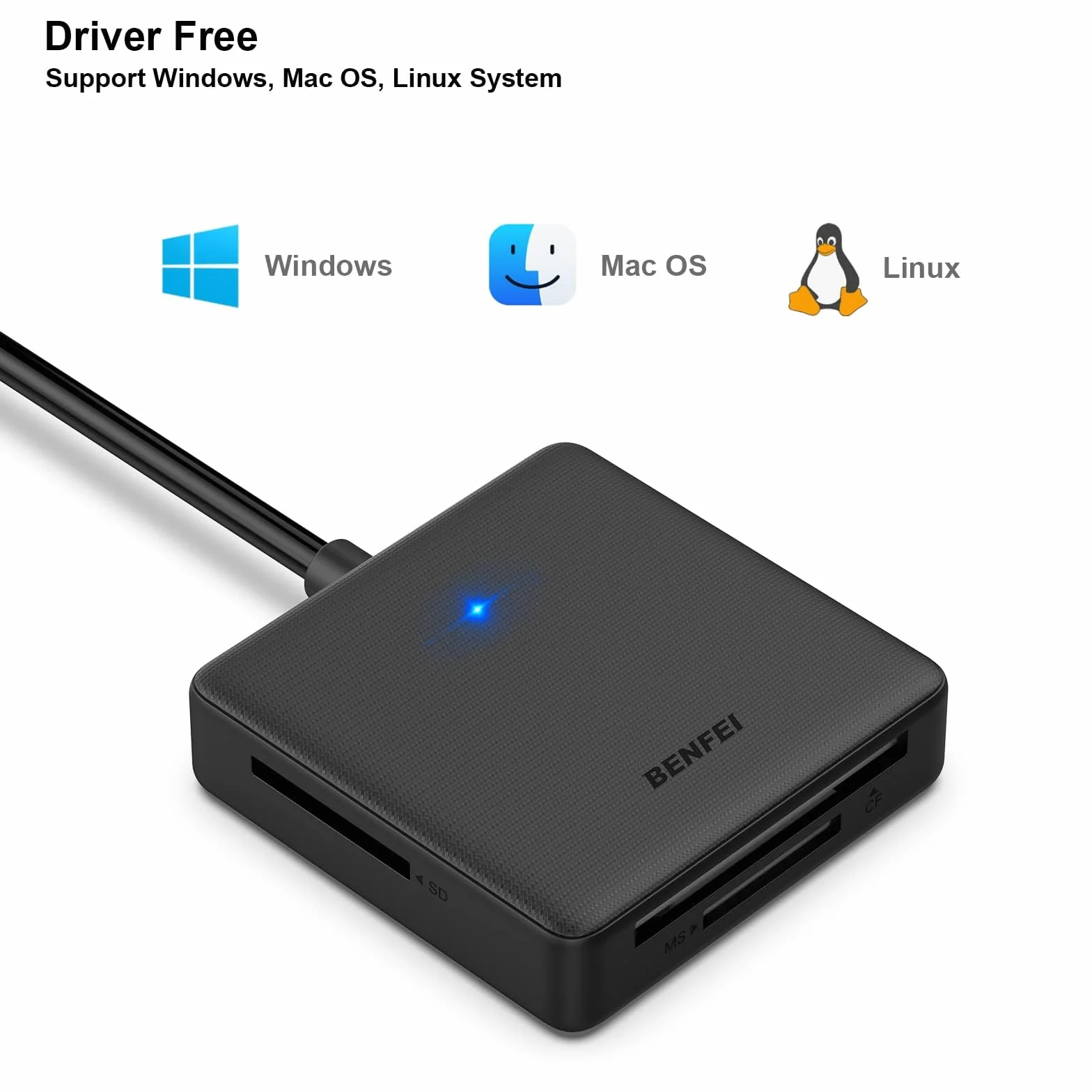 BENFEI 4 in 1 USB-C Lecteur de Carte Mémoire SD Micro SD MS CF pour iPhone 15 Pro/Max MacBook Pro/Air 2023 iPad Pro Surface Book 3