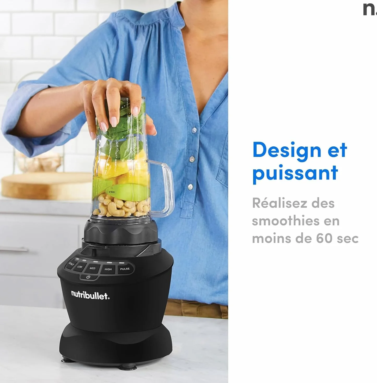 Nutribullet Full Size Blender Combo, mixeur électrique, broyeur multifonctionnel, professionnel, puissance 1200 Watt, carafe 1,9l, verres 946ml et 710ml, noir, NBF500MB