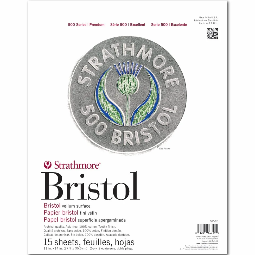 Strathmore (580-62 500 Series Bristol, surface vélin double épaisseur, 27,9 x 35,6 cm, blanc, 15 feuilles