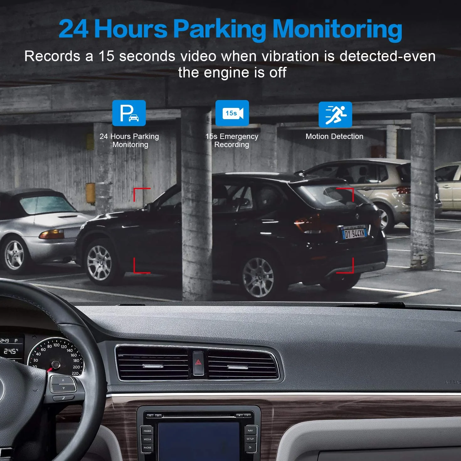 Kamera przednia z 32G SD Card, BOOGIIO 1080P FHD Car Driving Recorder 3'' IPS Screen 170°Wide Angle Dashboard Camera Aluminium, obudowa ze stopu aluminium, WDR G-Sensor Parking Monitor pętli