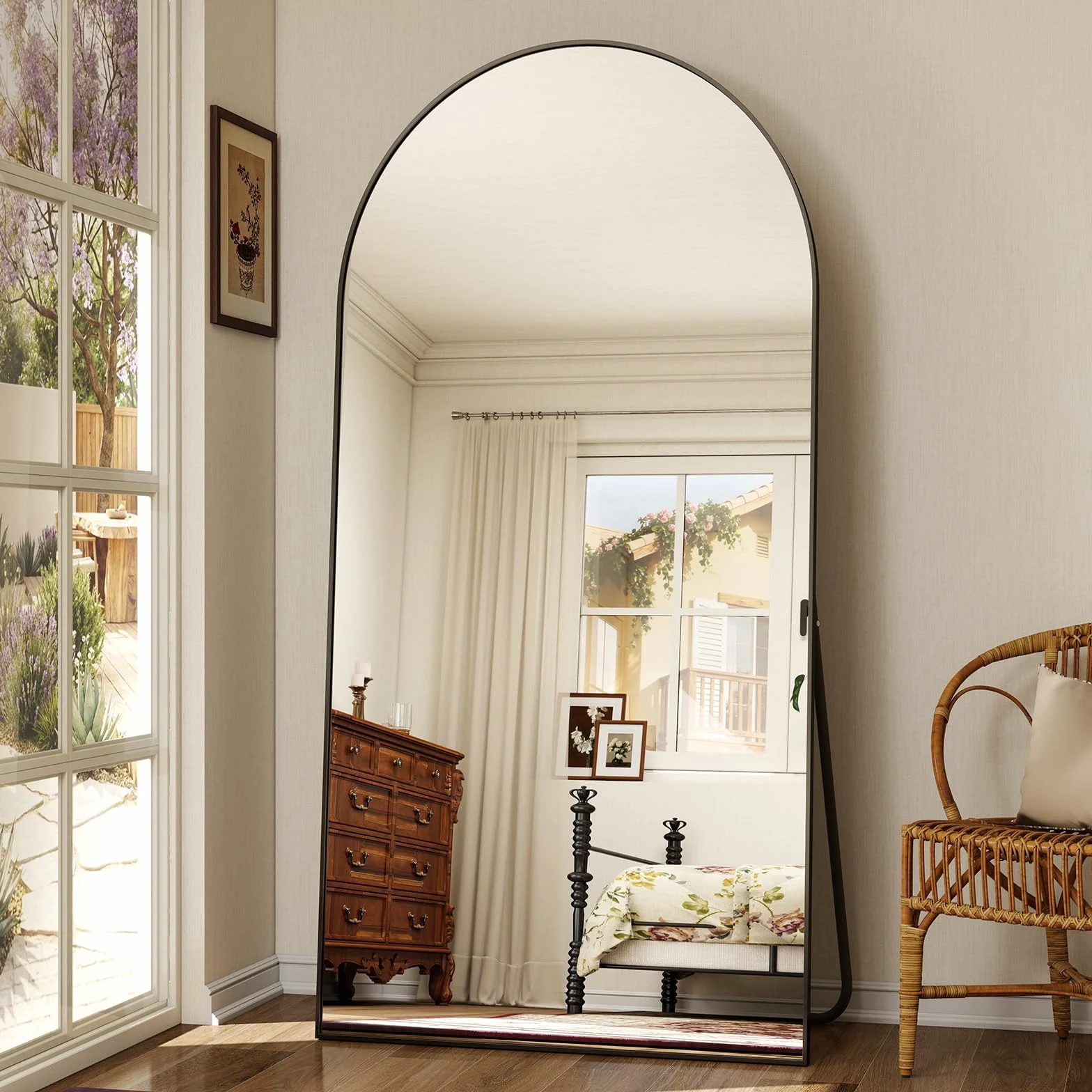 Grand miroir en arc 76 x 171 cm pleine longueur, miroir de sol inclinable, noir