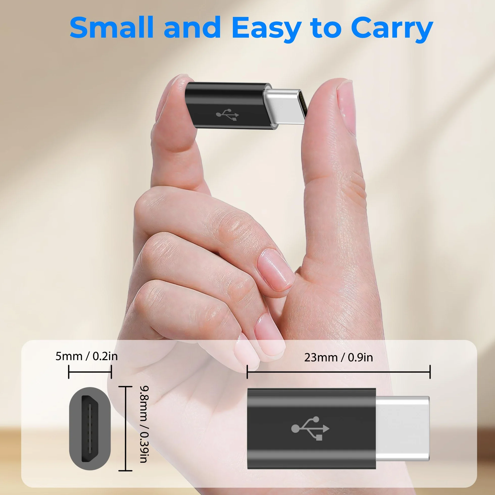 Adaptateur Micro USB vers USB C Lot de 2 Type C Mâle vers MicroUSB Femelle Compatible Samsung Galaxy Huawei Noir