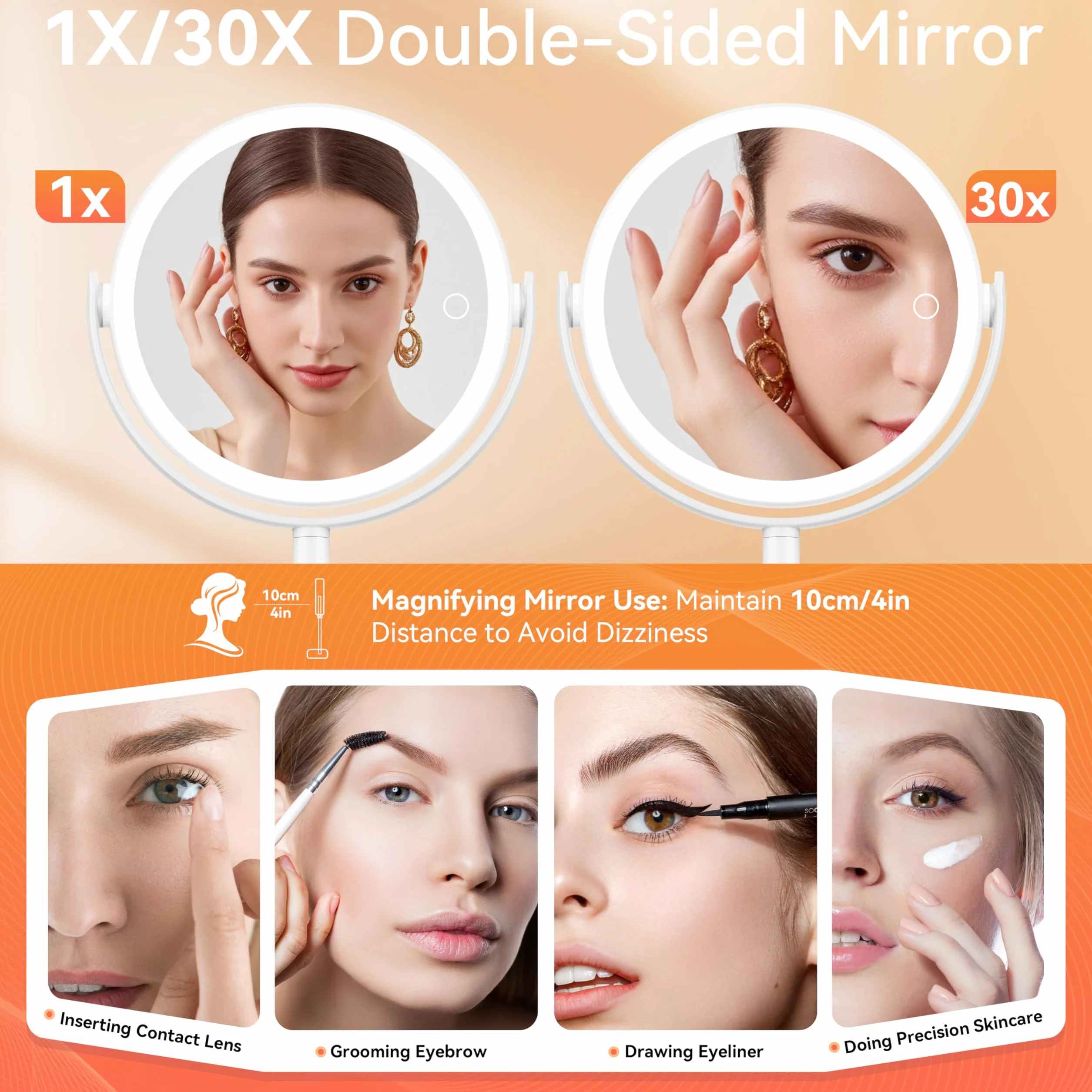 Auxmir Miroir de Maquillage Éclairé 30X/1X, LED Intensité Variable, Rotation 360°, Miroir Grossissant Lumineux