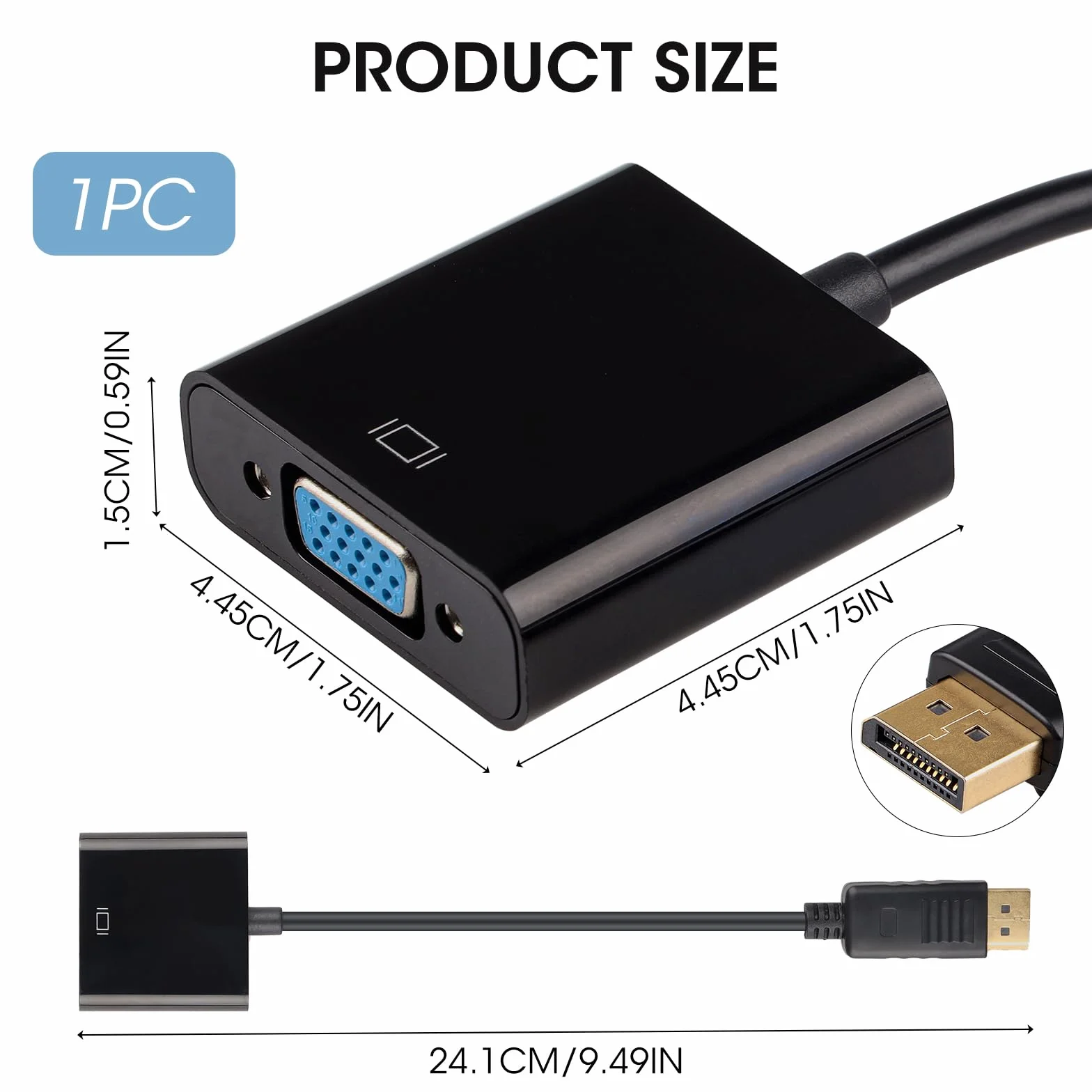 Adaptateur DisplayPort vers VGA 1080p Convertisseur DP Mâle vers VGA Femelle pour PC Moniteur Projecteur